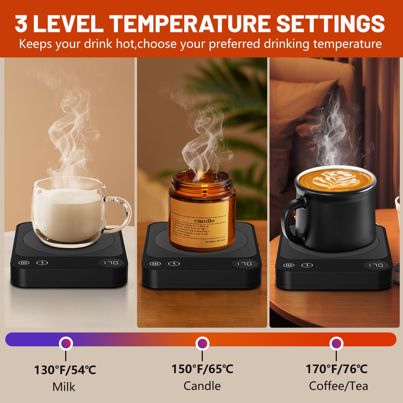 Mug Warmer, Coffee Mug Warmer With 3 Temp Settings, Coffee Warmer With Auto Shut Off Function, Coffee Warmer With Waterproof Sur
