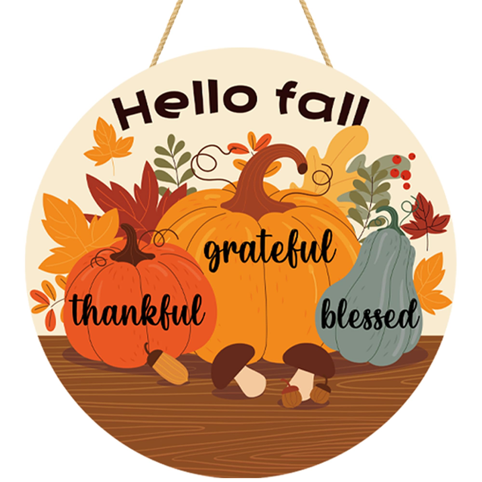 Thanksgiving Decorations - Welcome Sign for Front Door,Rustic Round Wood Wreaths for Outdoor,Maple Leaves Garland Porch Decor fo