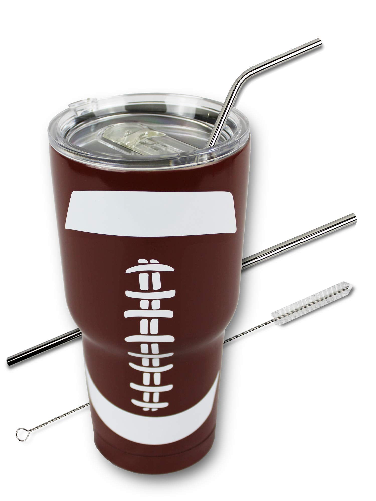 Football Tumbler Cup 30 Oz With Lid, Straw And Cleaner, Gift For Mom Men Sports Travel Coffee Mug, Stainless Steel, Vacuum Insul