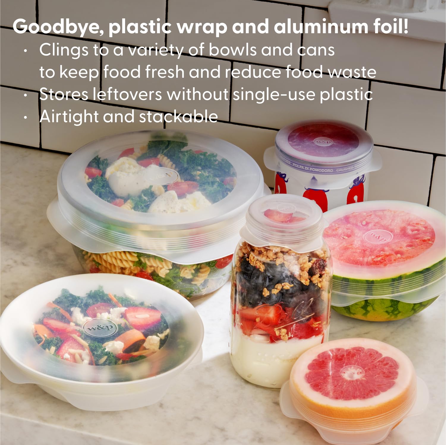 W&P Reusable Silicone Stretch Lid, Set Of 6 Circular Lids, Dishwasher Safe, Freezer Safe, Lfgb/Premium Materials, Microwave Safe