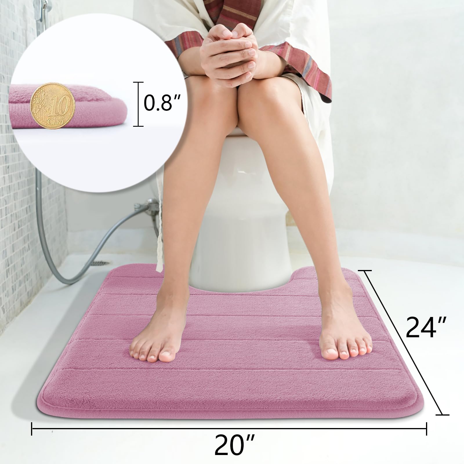 Yimobra Memory Foam Toilet Bath Mat U-Shaped, 24 X 20 Inches,Soft And Comfortable, Super Water Absorption, Non-Slip, Machine Was