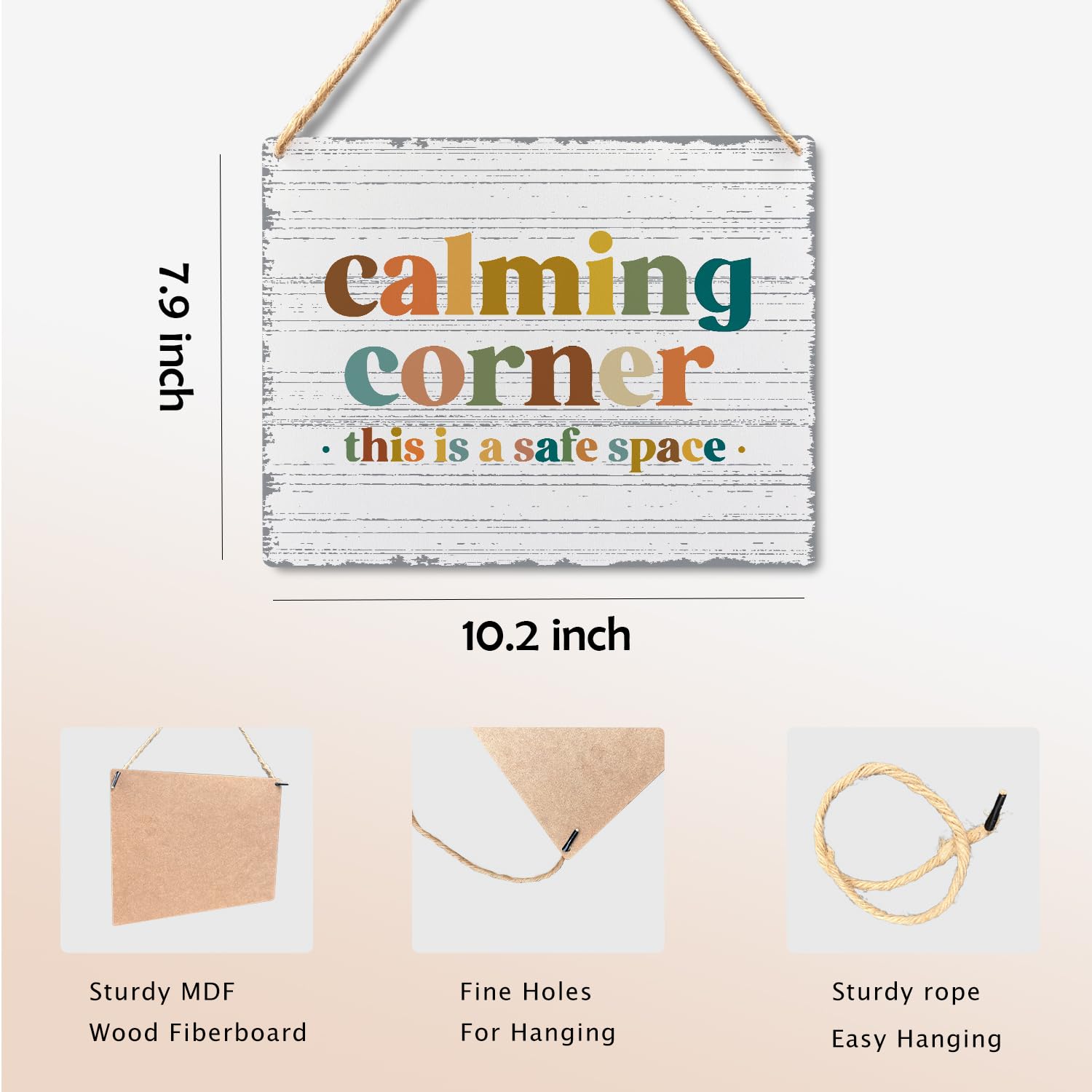 Absnfatu Calming Corner Hanging Wood Sign - Safe Space Classroom, School Counselor s Office, Calm Down Corner Decor - Boho Style