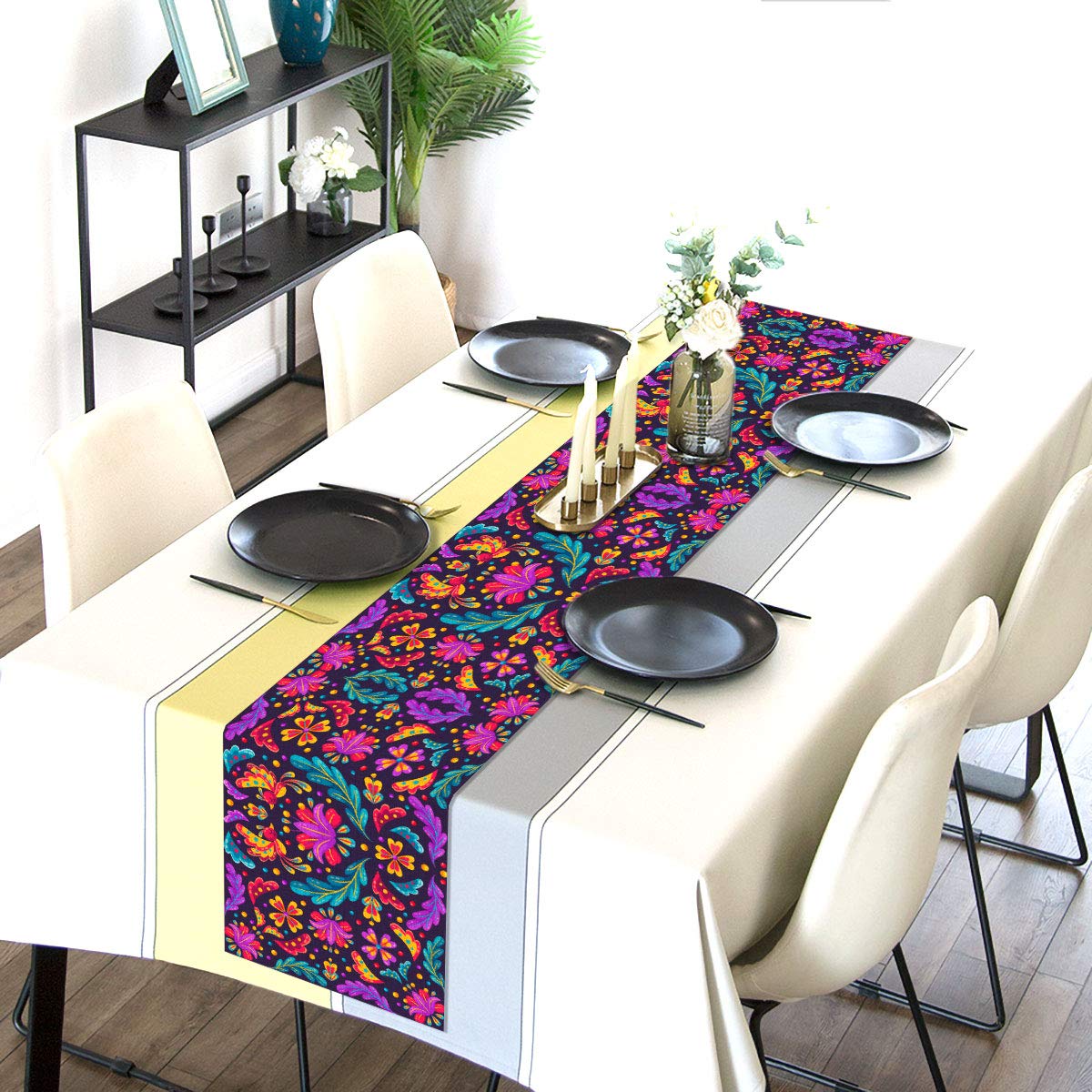 Linen 13X72 Mexican Table Runner For Dia De Los Muertos Cinco De Mayo Party Decoration Table Cloth Mexican Fiesta Kitchen Dining