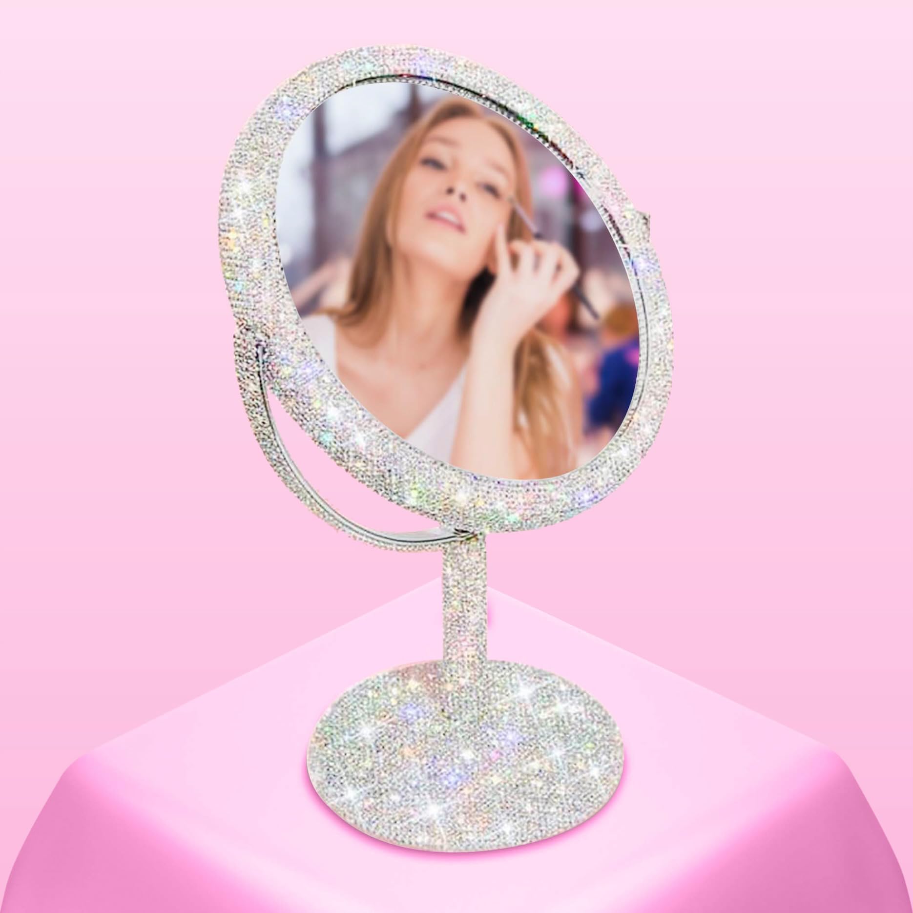 Tishaa Bling Makeup Vanity Mirror - Luxury Stand 2X Magnification Double Sided Glass Cosmetic Crystal Rhinestone Diamond Glitter