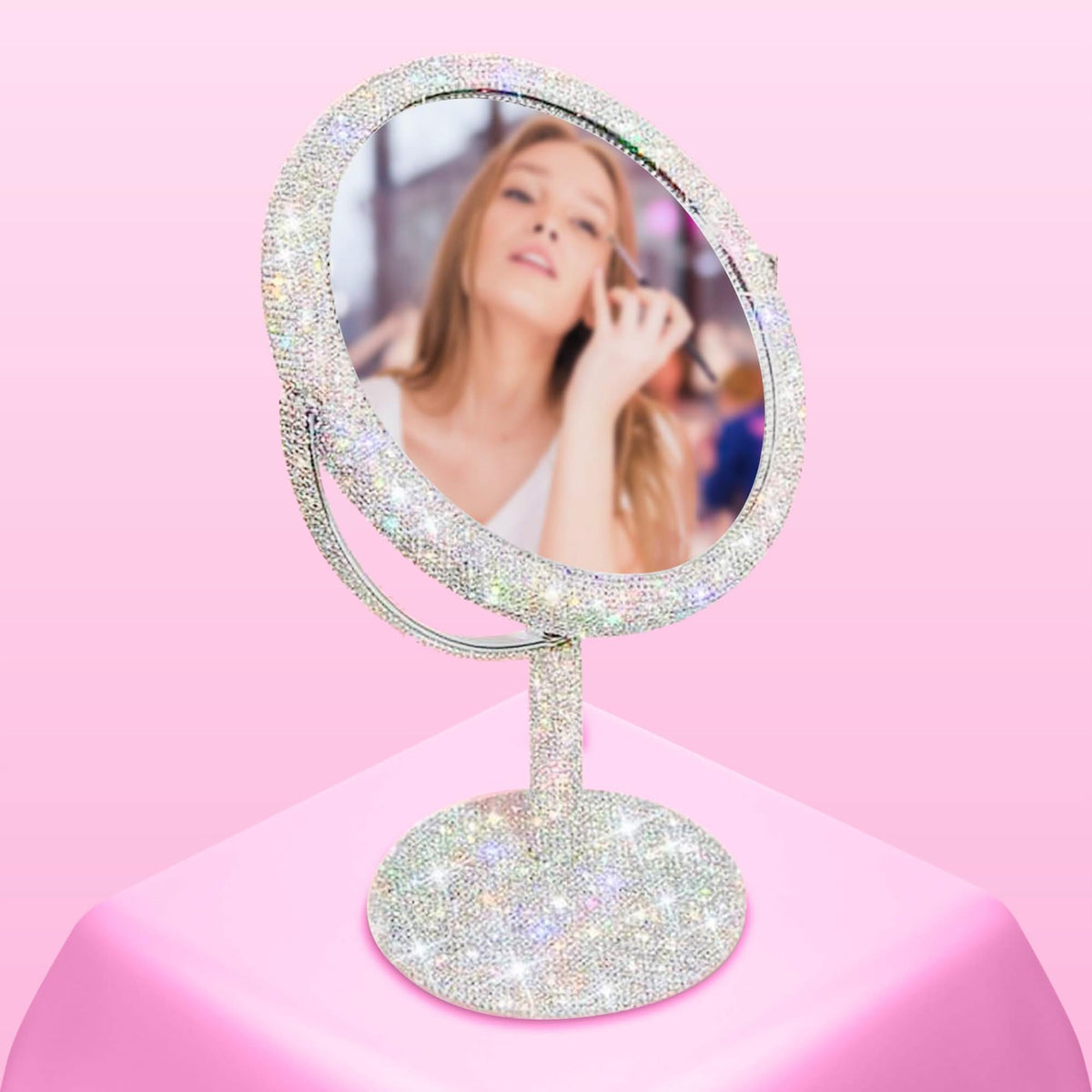 Tishaa Bling Makeup Vanity Mirror - Luxury Stand 2X Magnification Double Sided Glass Cosmetic Crystal Rhinestone Diamond Glitter