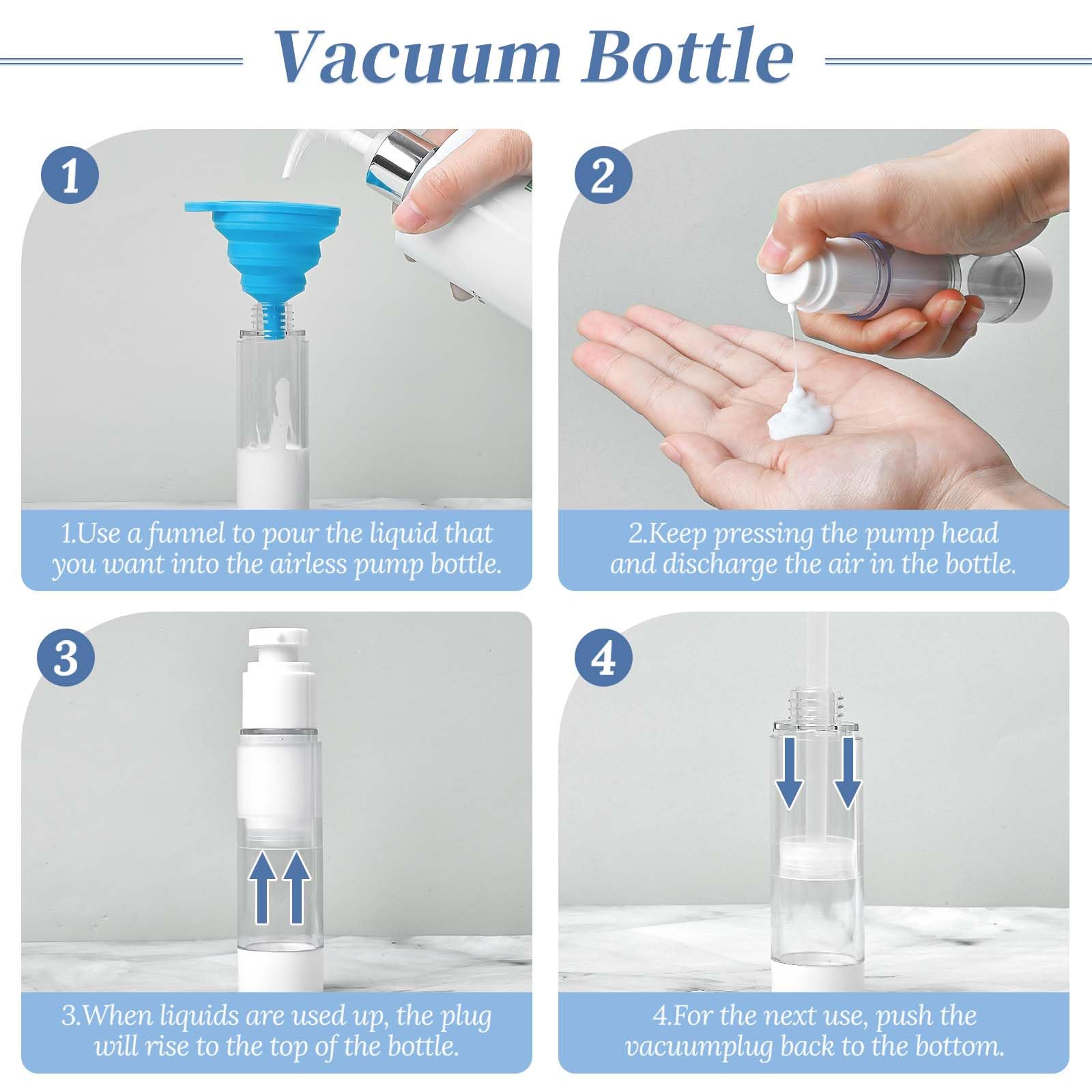 Tuzazo 6 Pack 1.7Oz/50Ml Airless Pump Bottles, Clear Plastic Travel Size Pump Bottles, Refillable Cosmetic Containers Cream Disp