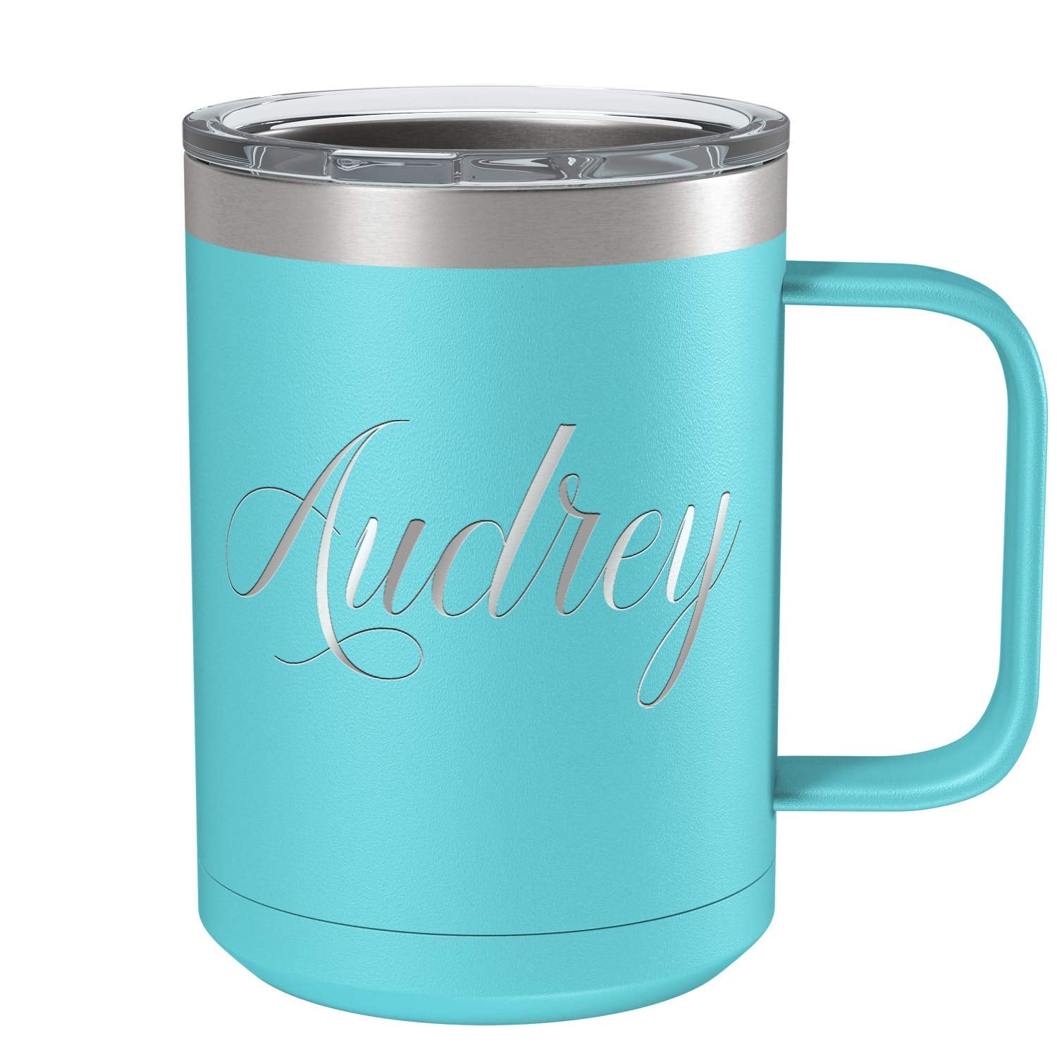 Personalized Coffee Mug Lite Blue Matte Finish 15 oz with Handle Custom Engraved Gift Stainless Steel Vacuum Insulated Cup
