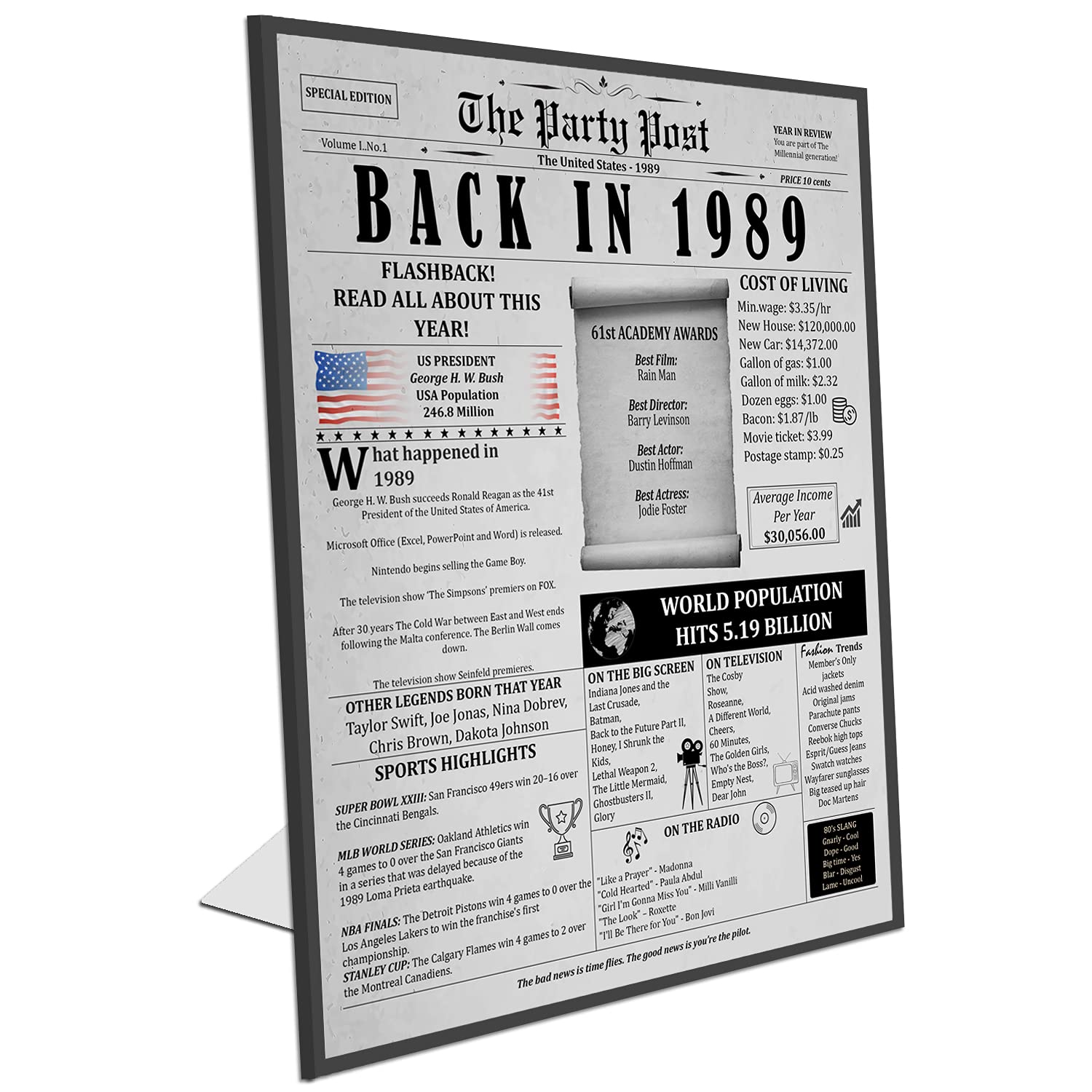 36Th Birthday Poster 8 X 10 Party Sign - Born 36 Years Ago Table Party Supplies. Back In 1989 Home Decor Bday Card. Wedding Anni