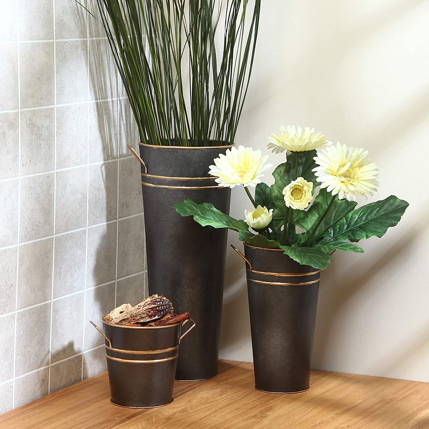 Hosley Set of 4 Metal Vases with Zinc Finish 9 Inch High Ideal Gift for Wedding Special Occasion Home Office Dried Floral Arrang