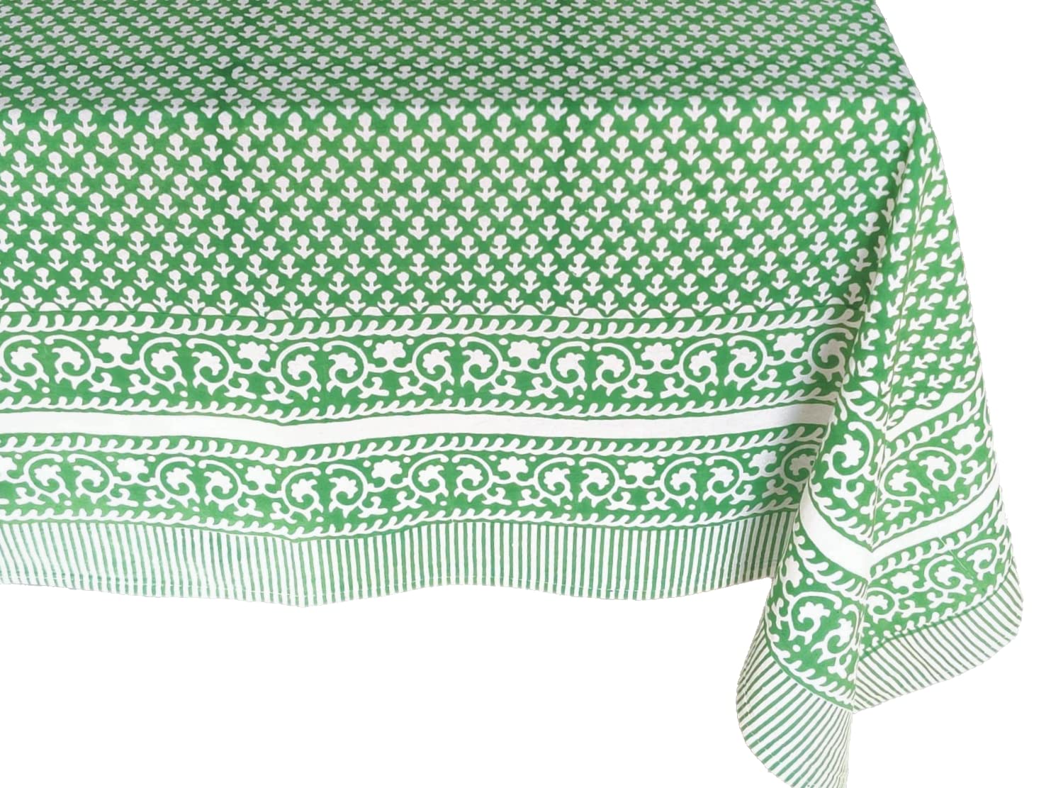 ATOSII Queen Green 100% Cotton Tablecloth, Handblock Print Rectangle Table Cover for Kitchen Dining I Tabletop Linen I Parties,