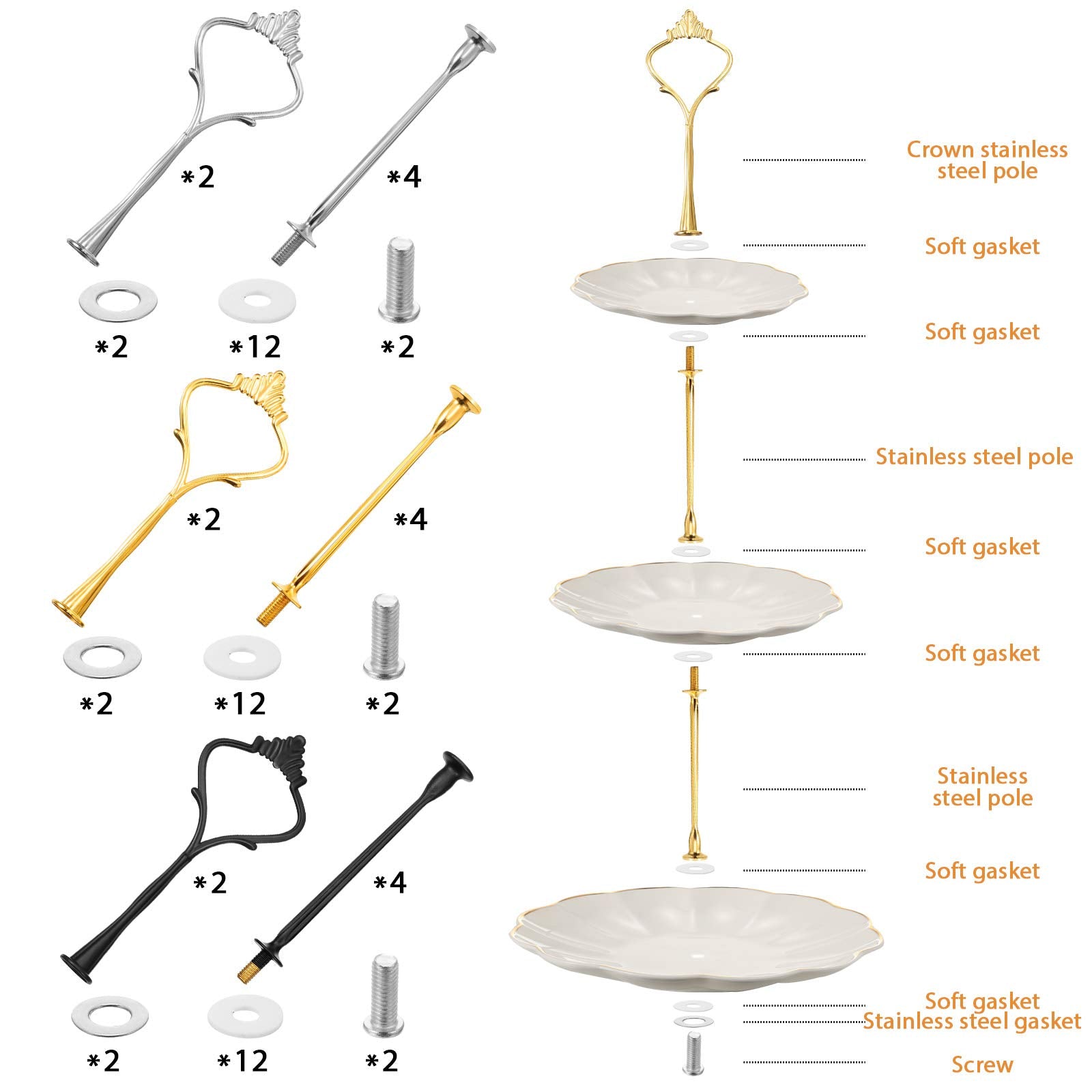 6 Set Hardware Fittings For Cake Stand Mold Crown 3 Tier Cake Stand Fittings Hardware Holder For Resin Crafts Diy Making Cupcake
