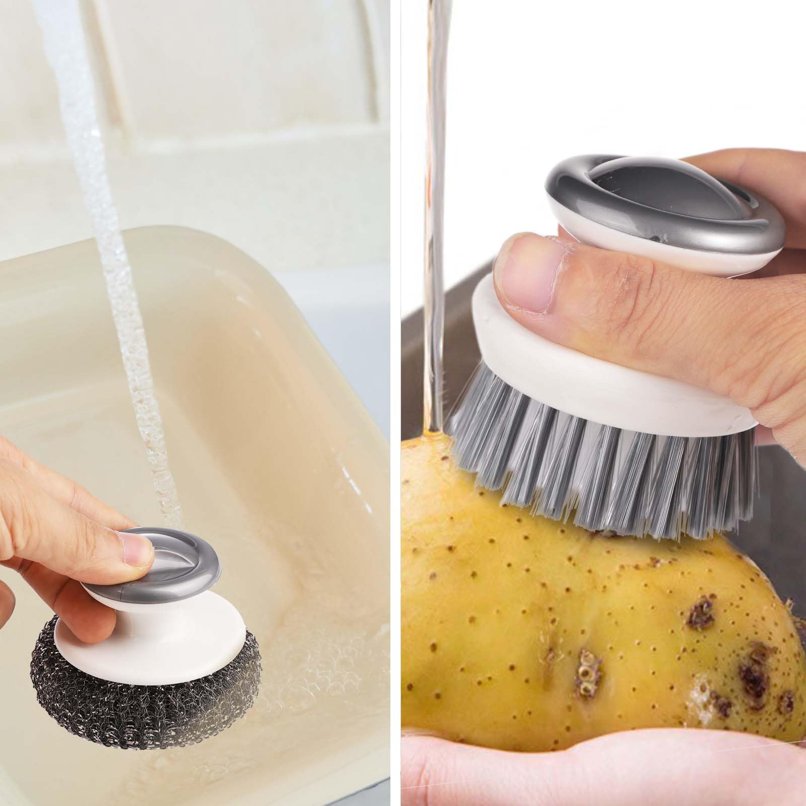 2Pcs Dish Brush With Handle, Stainless Steel Wool Scrubber,Wire Brush Multipurpose Dish Brush For Cleaning Kitchen Scrub Brushes
