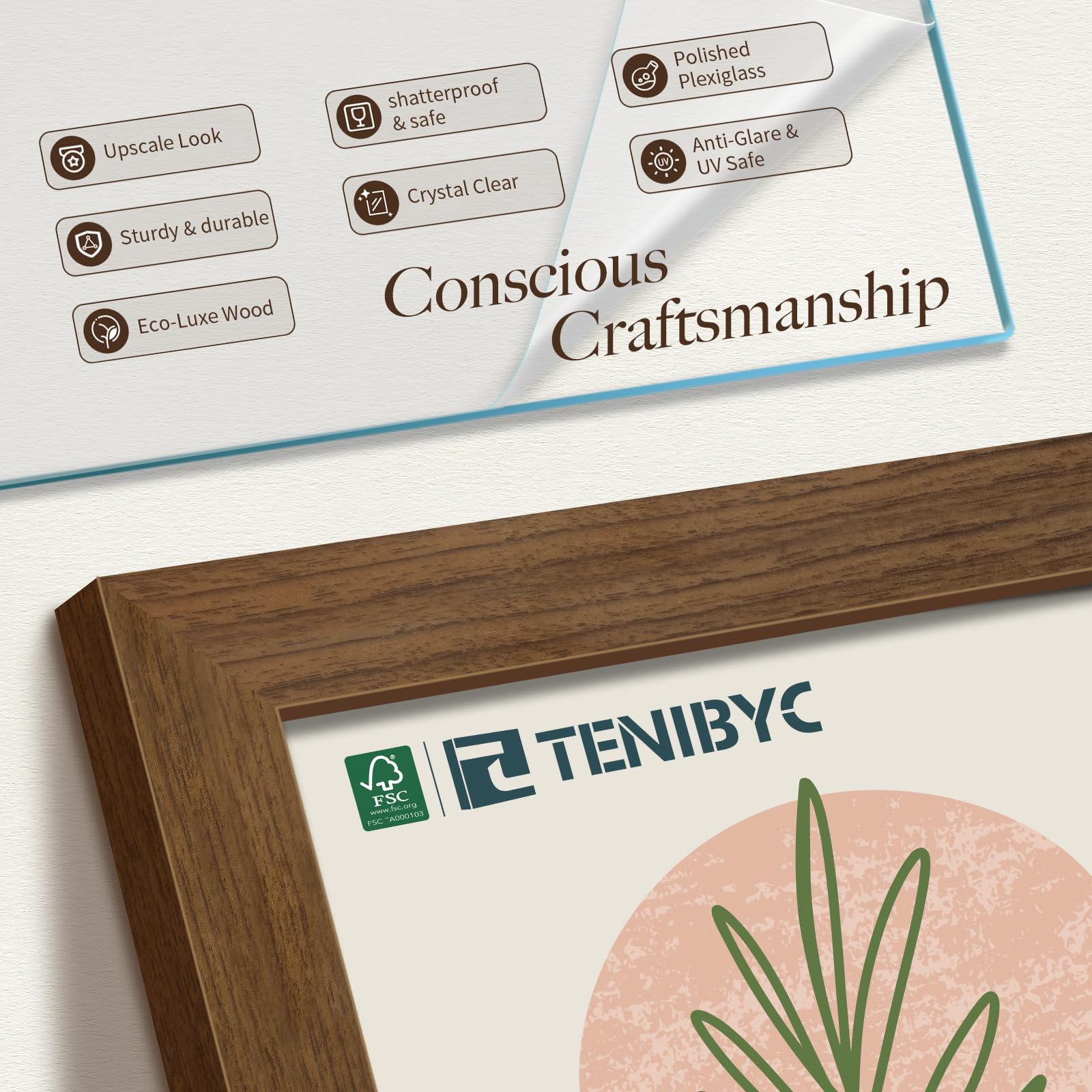 TENIBYC 16x24 Wood Frame - 4 Pack, Brown Wood Grain, Display 16x24 or 24x16 Photos, Posters and Puzzles, Picture Frame for Wall