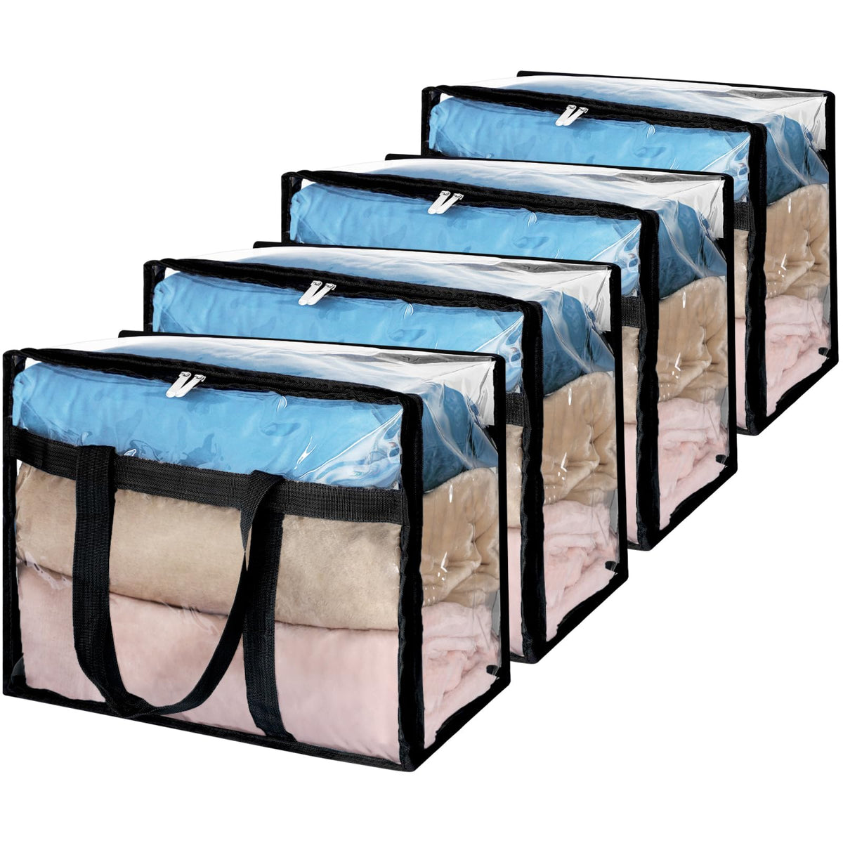 Fixwal Clear Zippered Storage Bag, Plastic Vinyl Clear Storage Bag for Blanket Clothes Comforter Bedding Duvet Transparent Movin