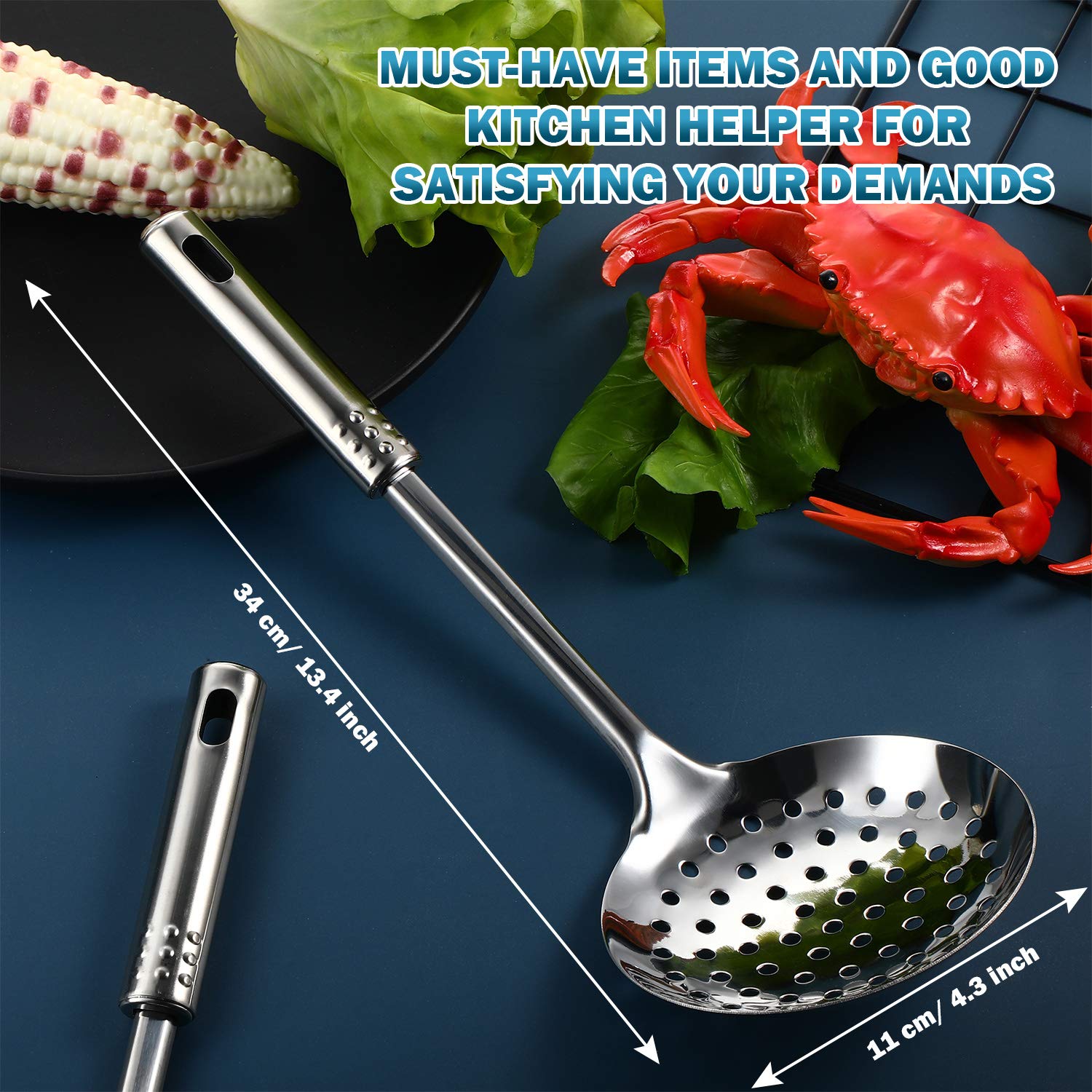 2 Pieces Stainless Steel Cooking Colander Skimmer Slotted Spoon Kitchen Strainer Ladle With Long Handle For Kitchen Cooking Baki