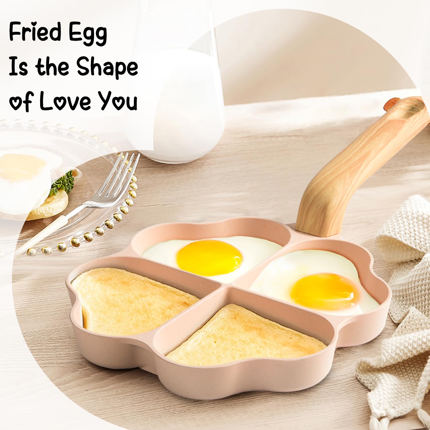 Caannasweis 4-Cup Nonstick Egg Frying Pan (Heart-Shaped-Pink)