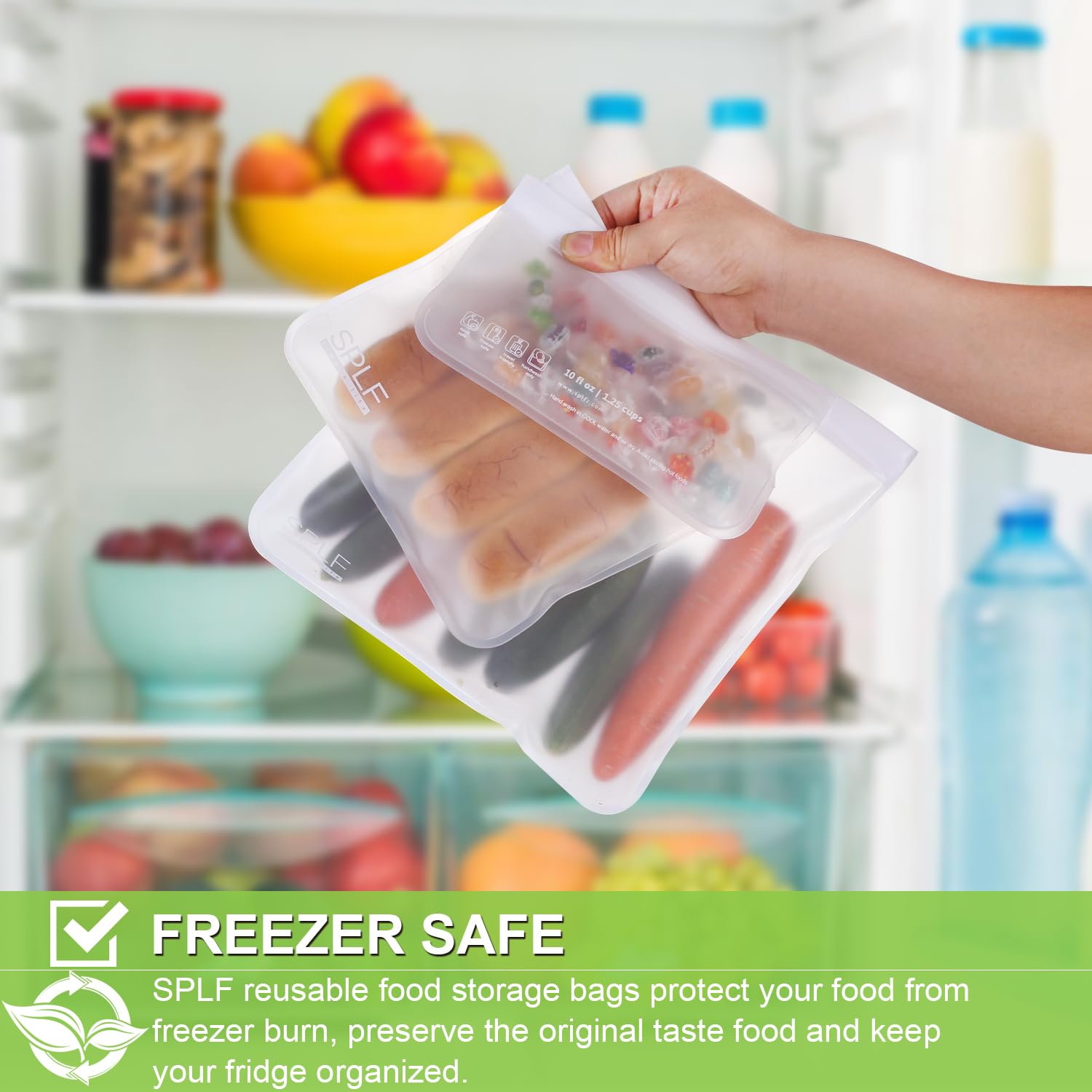 SPLF 6 Pack Dishwasher Safe Reusable Gallon Freezer Bags, BPA FREE Extra Thick Reusable Storage Bags Leakproof Silicone and Plas