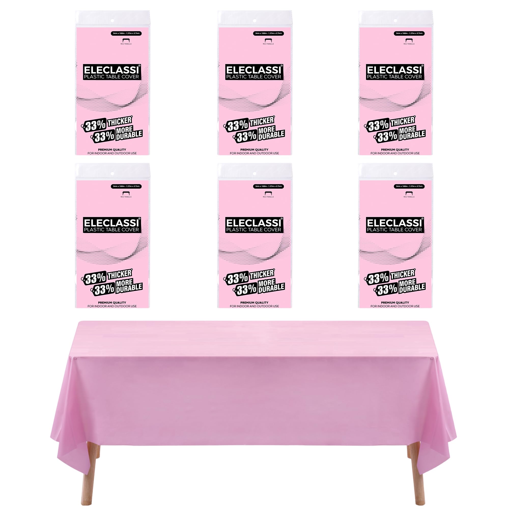 Pink 6 Pack Premium Disposable Plastic Tablecloth 54 X 108 In - Plastic Table Cloths For Parties Disposable Tablecloth For Recta