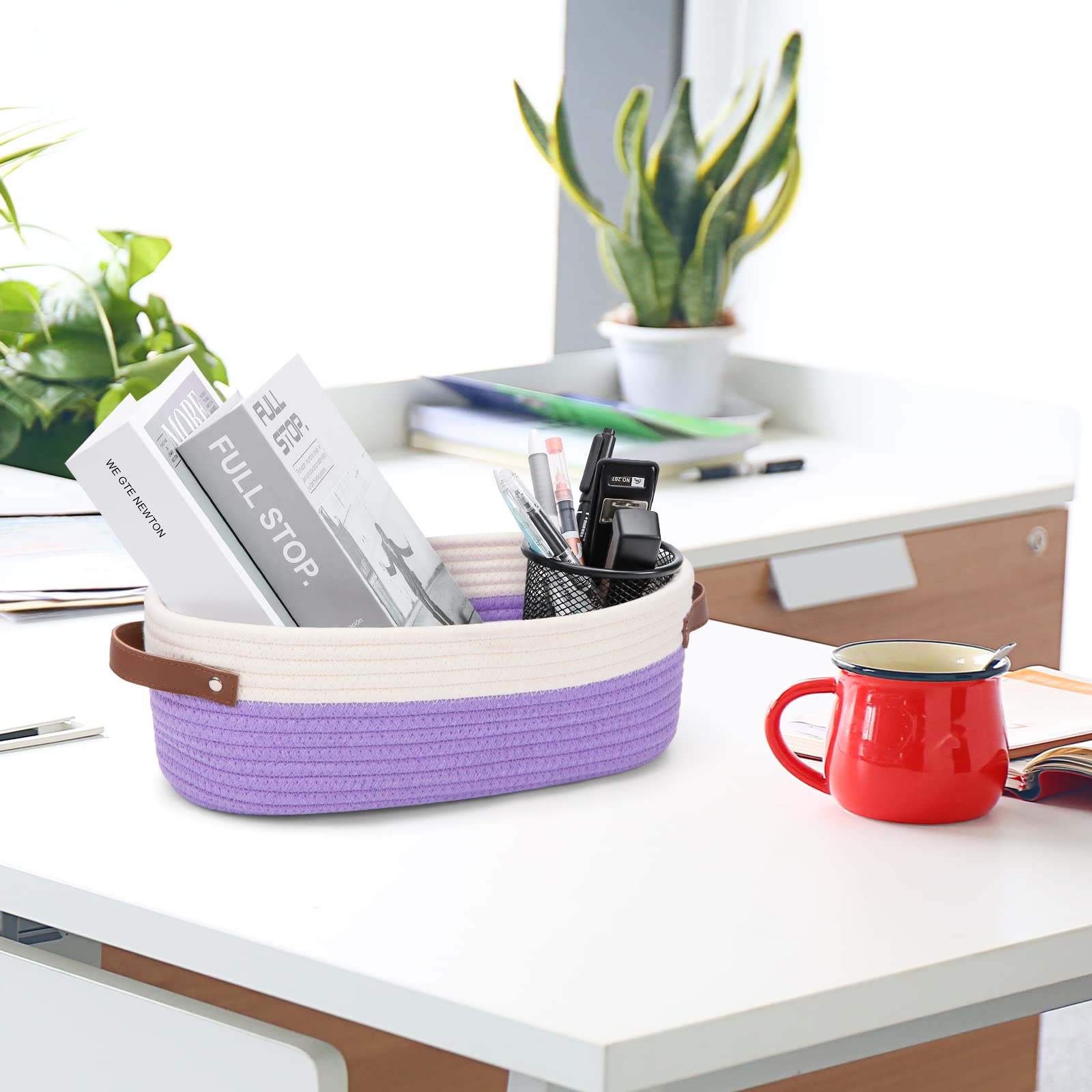 Hlwdflz Bathroom Countertop Organizer Basket, Cotton Rope Woven Storage Basket Toilet Paper Decorative Basket For Bathroom, Bedr