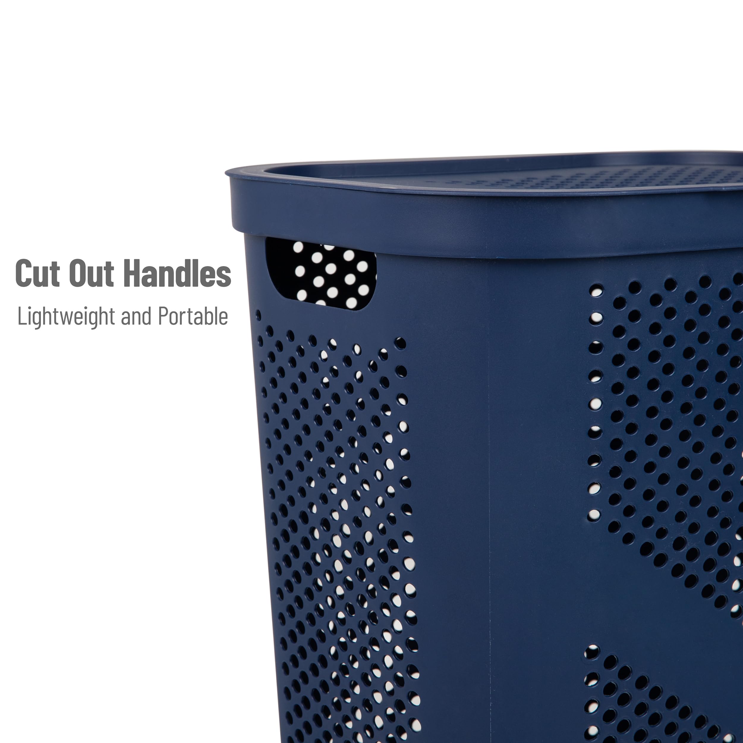Mind Reader 60L Slim Laundry Hamper, Clothes Basket, Lid, Ventilated, Plastic, 17.25''L X 13.75''W X 23.5''H, Navy