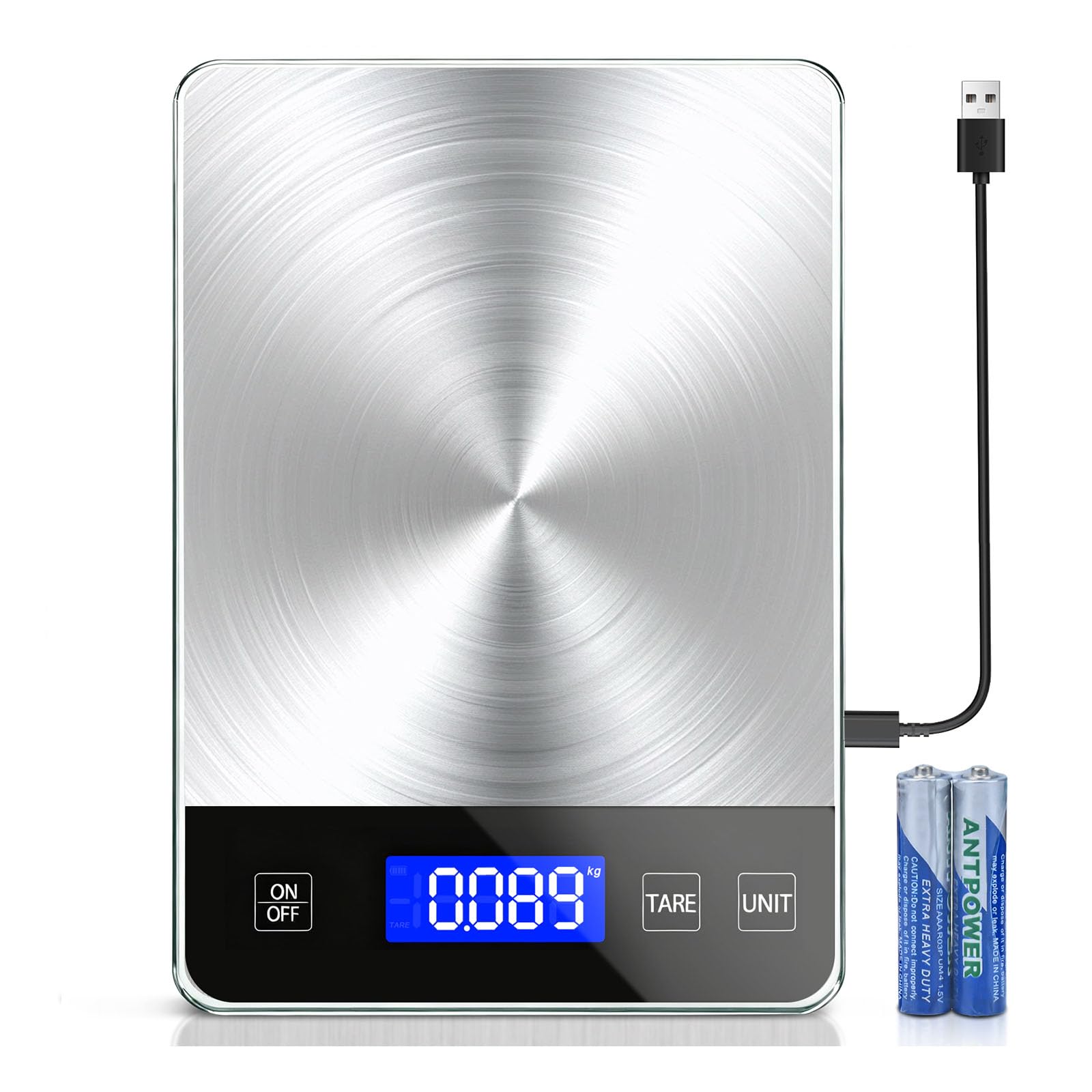 Food Kitchen Scale, 33Lb Digital Food Scale Precisely Measures Grams And Ounces For Baking And Cooking, Rechargeable 304 Stainle
