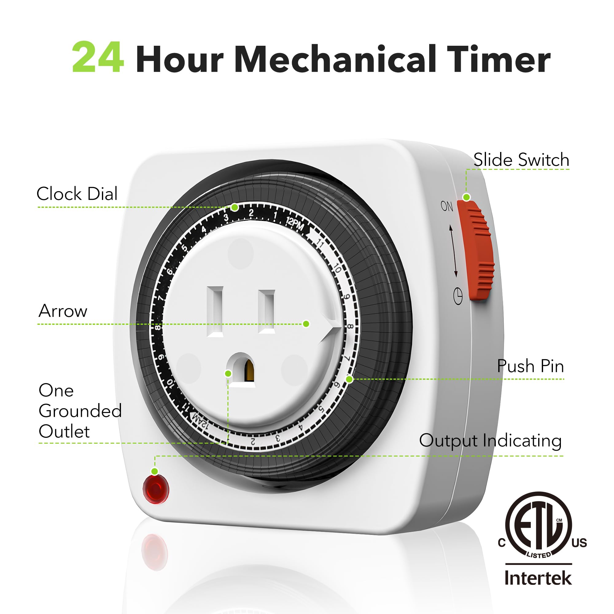 Bn-Link 24-Hour Plug-In Mechanical Timer, Mini Outlet Timer Indoor With 15-Minute Intervals, 3-Prong Plug For Aquariums, Grow Li
