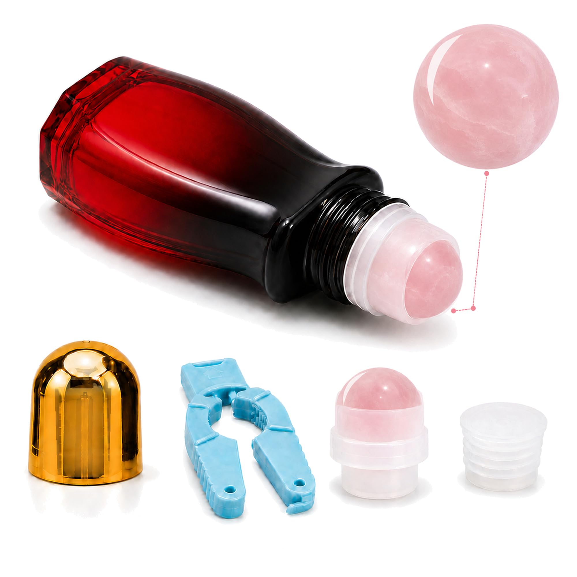 Rose Quartz Roller Bottle, 1.7 fl oz, LeakProof Design, Amber Glass