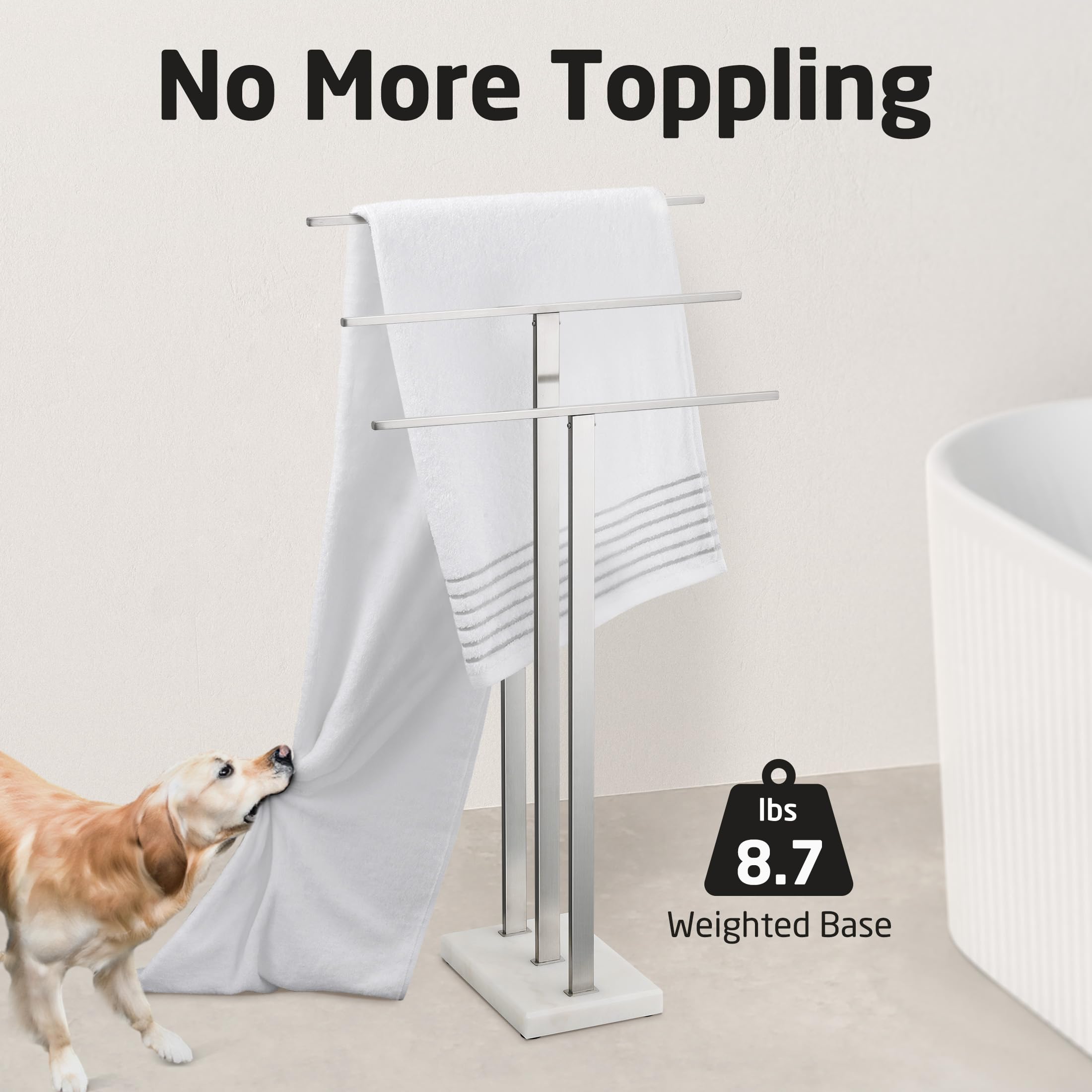 Kes Standing Towel Rack 3-Tier With Heavy Marble Base, Free Standing Towel Racks For Bathroom Floor, Sus304 Stainless Steel Brus