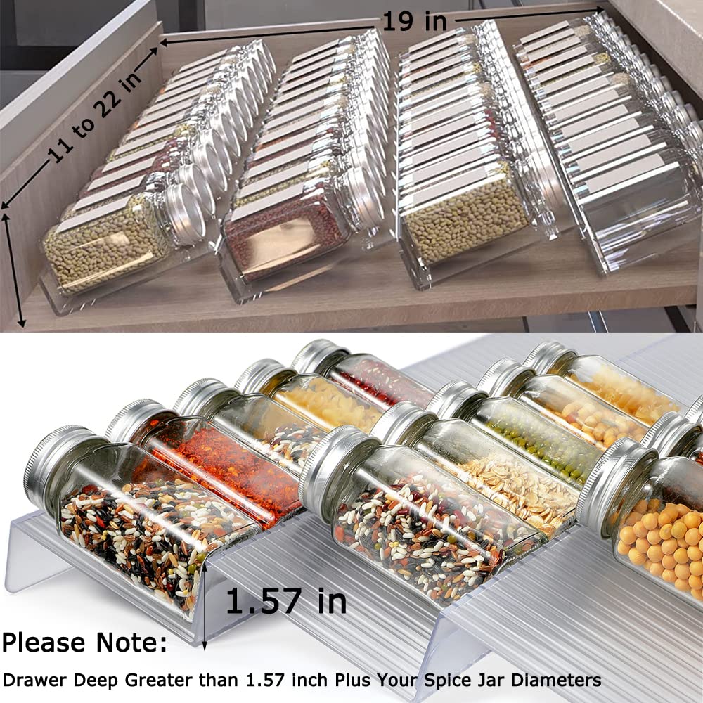 VANGAY Spice Drawer Organizer, Spice Rack Drawer for Kitchen, 4 Tier- 2 Set Acrylic Drawer Spice Organizer for Jars and Packets,