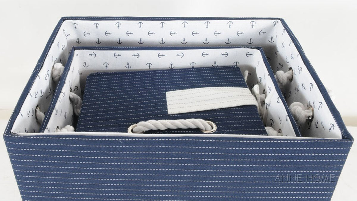 Anne Home - Set of 5 Blue Fabric Storage Baskets in Several Sizes