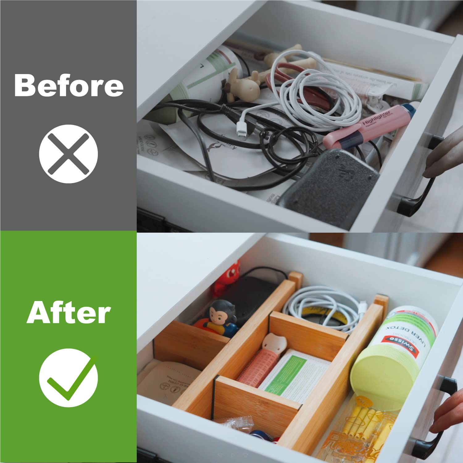 ANTOWIN Bamboo Drawer Dividers Organizers, Drawer Separators Splitter,17-22 inches Long Adjustable Spring-loaded Organizer for L