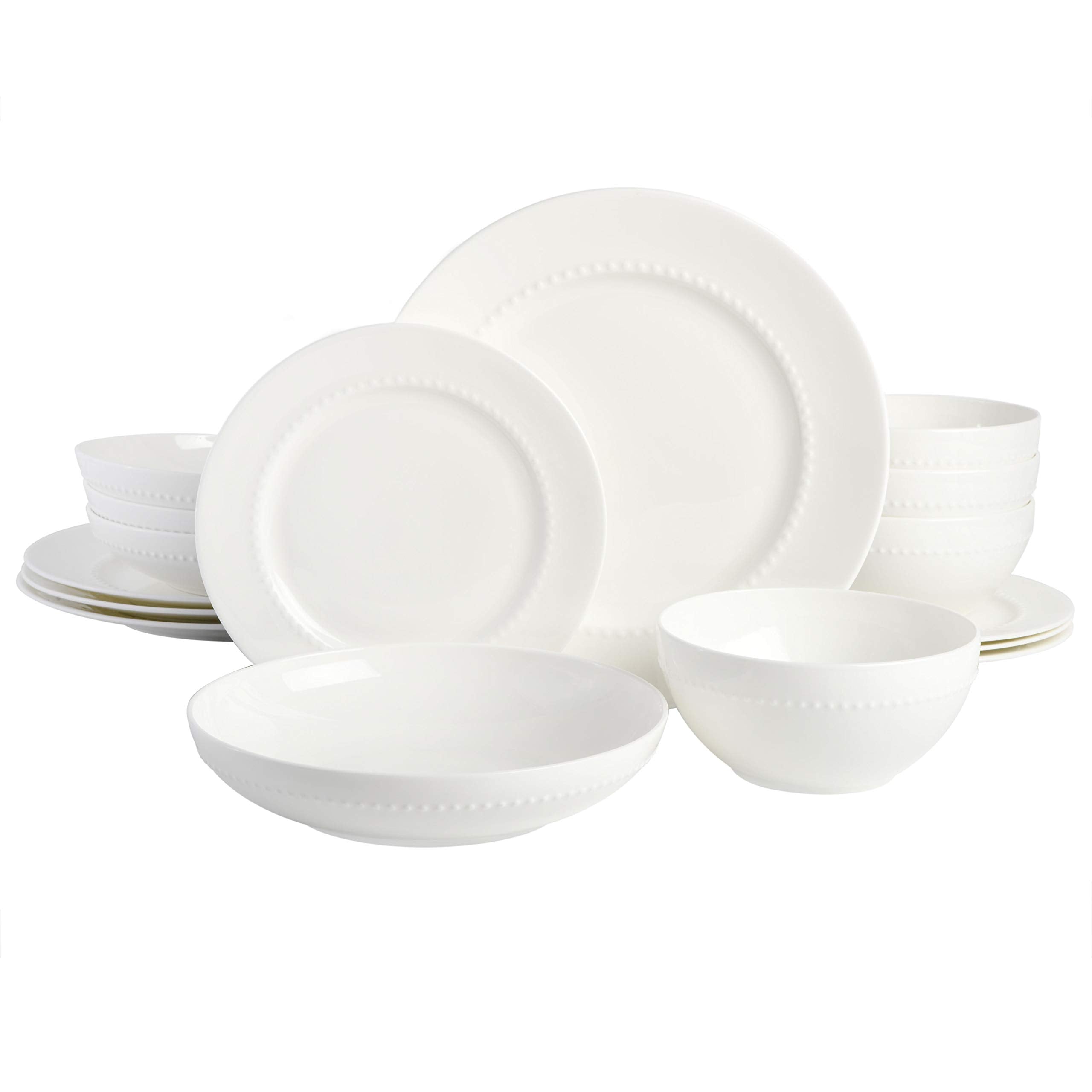 Gibson Elite Embossed Bone China Double Bowl Dinnerware Set, Service for 4 (16pcs), White