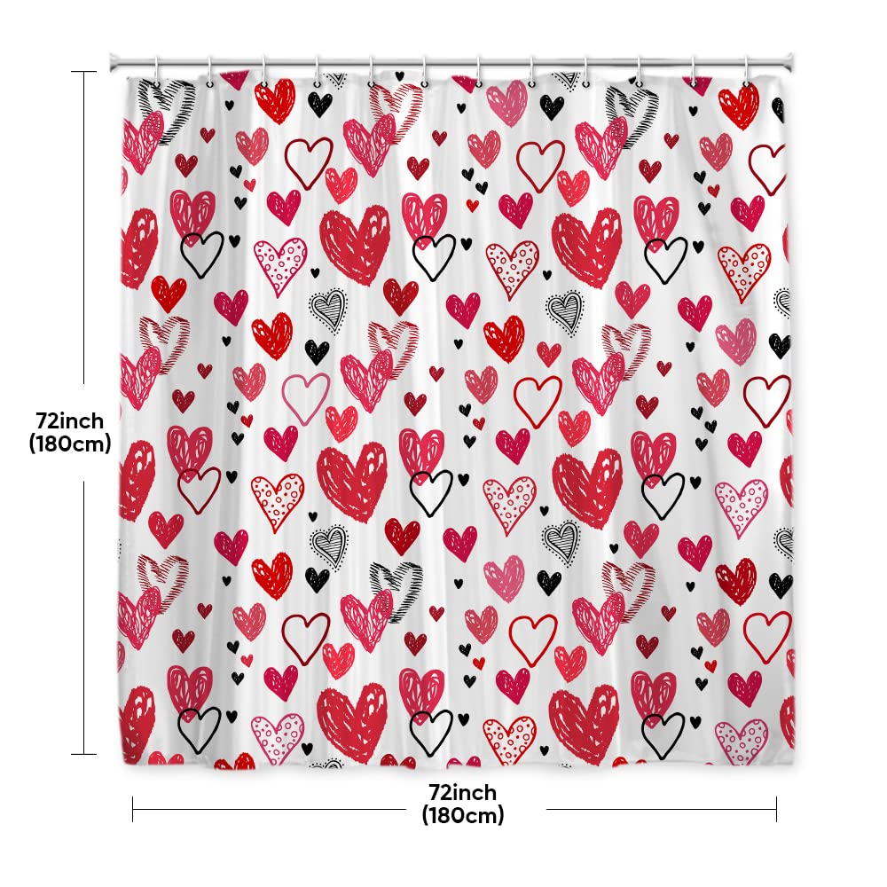 Onecmore Valentine'S Day Doodle Style Hearts Mother'S Day Shower Curtain For Bathroom Decor Romantic Red Pink Black Printed Draw