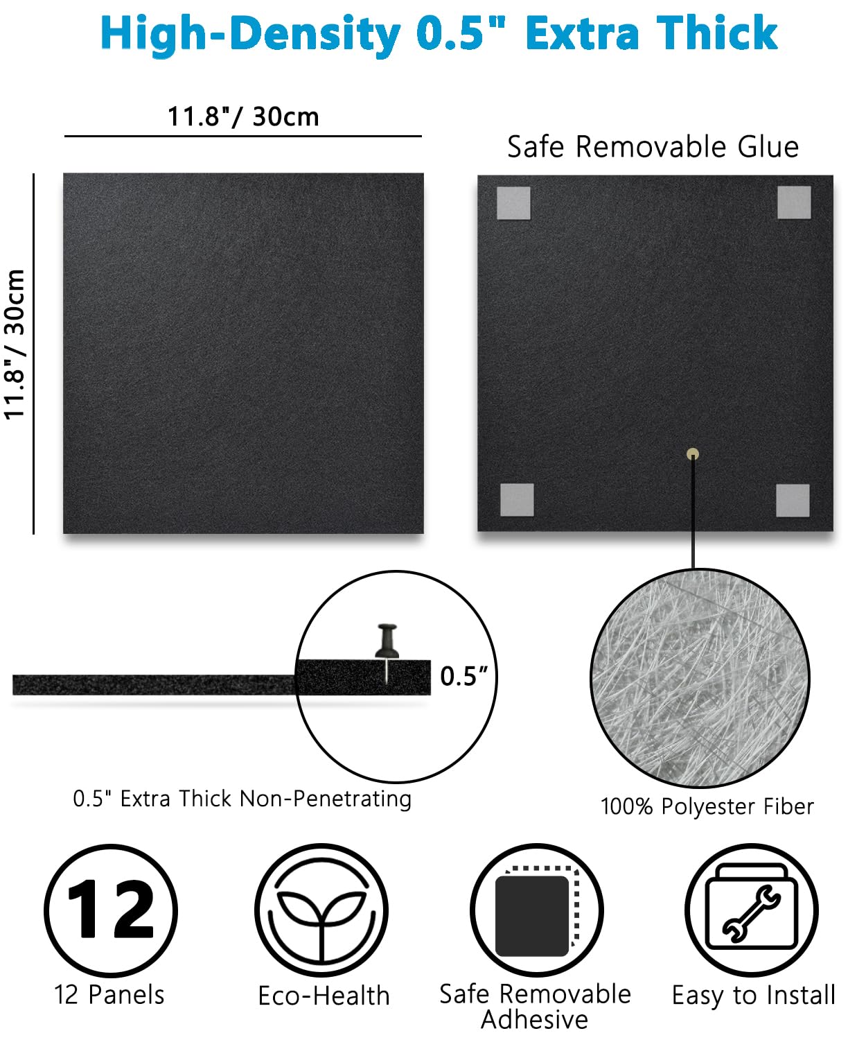 12 Pack Large Cork Board,11.8x11.8 Bulletin Board with 48 Safe Removable Adhesive Tabs,48 x 36 DIY Office Supplies Cork Boards f