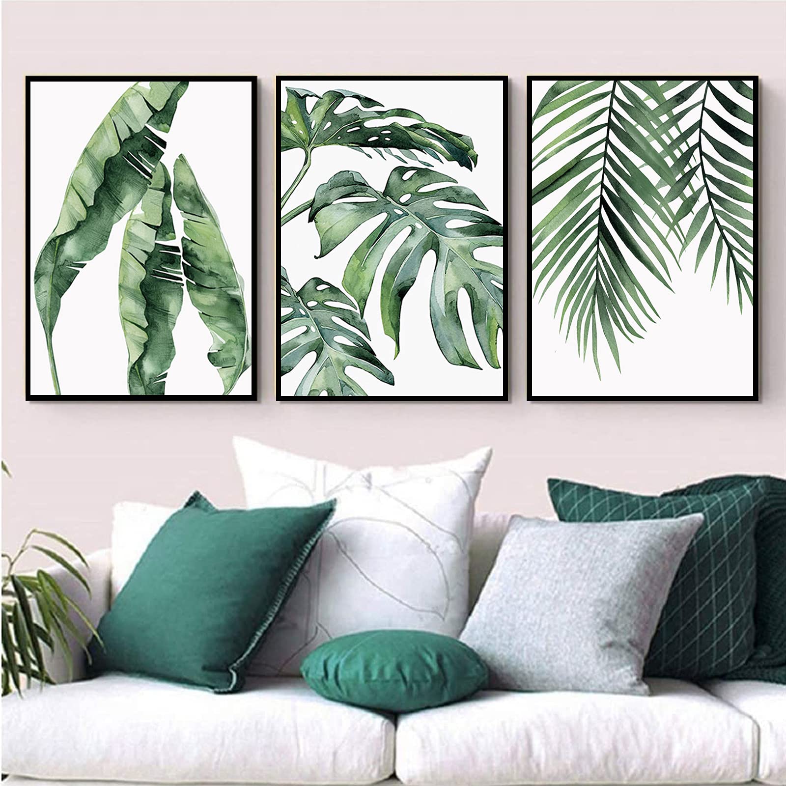 Tropical Botanical Canvas Wall Art Prints Palm Banana Monstera Green Leaf Wall Decor Canvas Pictures Watercolor Modern Canvas Ar