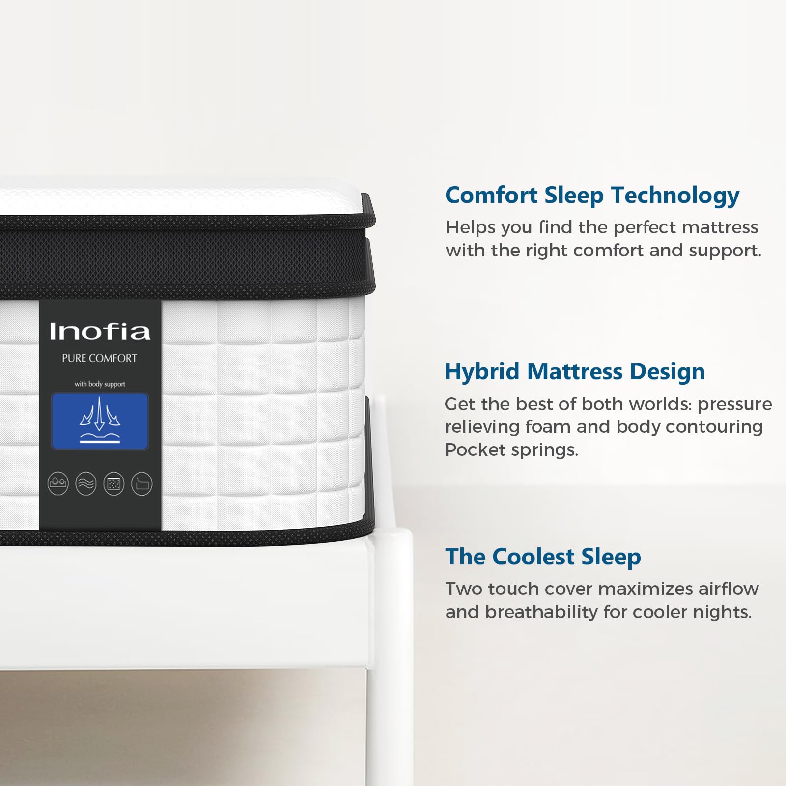 Inofia Full Mattress  12 Inch Hybrid Innerspring Full Mattress in a Box  Cool Bed with Breathable Soft Knitted Fabric Cover  101 Risk-Free Nights Trial  Full Size