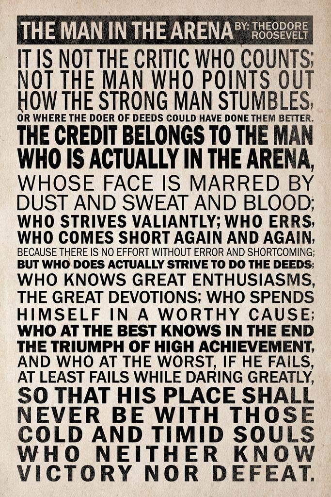 Laminated The Man In The Arena Poster President Theodore Roosevelt Quote Speech Motivational History Classroom Posters Poster Dr