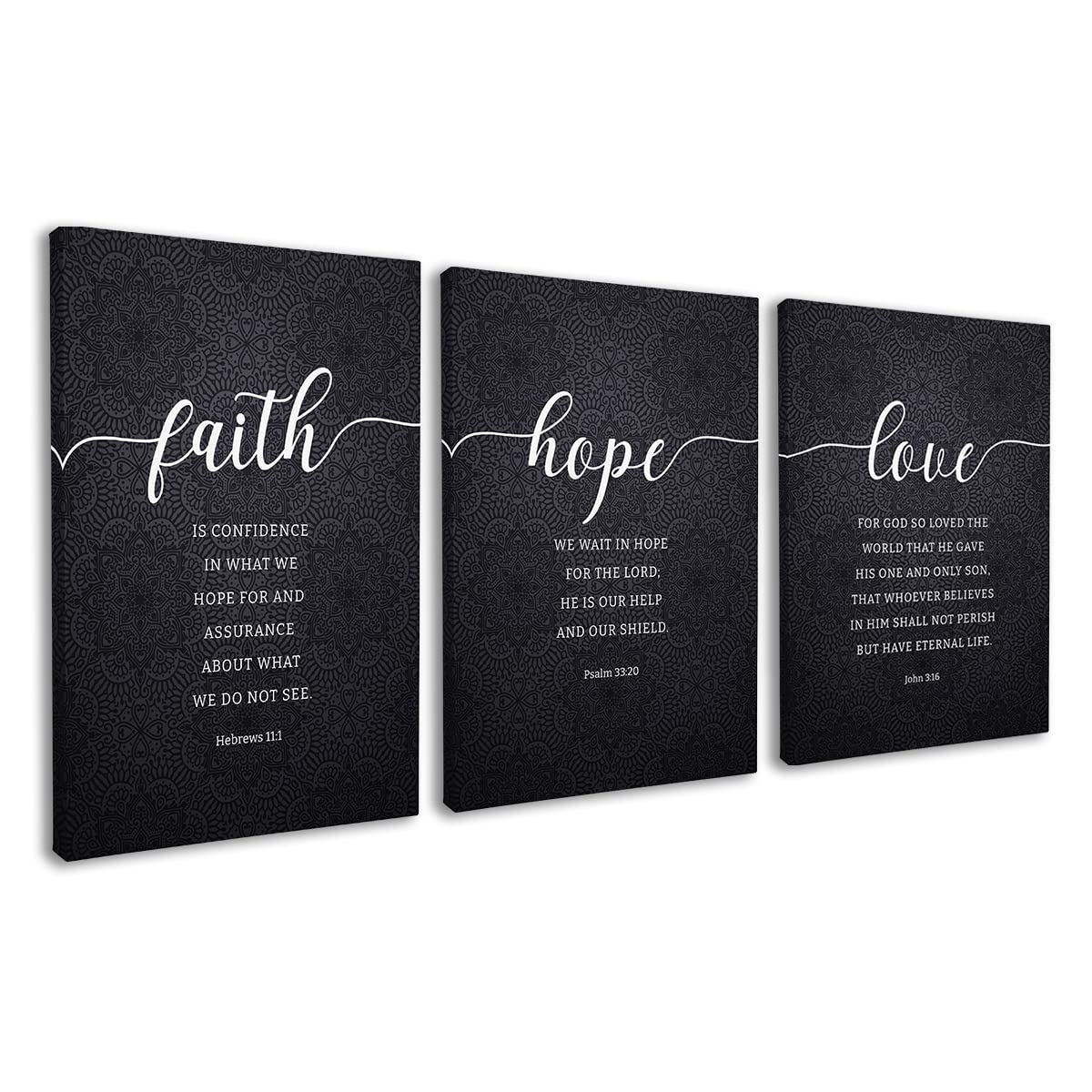 Dazingart Large Scripture Wall Art, Faith Hope Love Set Of 3 Bible Verse Wall Art, Farmhouse Black Christian Wall Decor For Livi