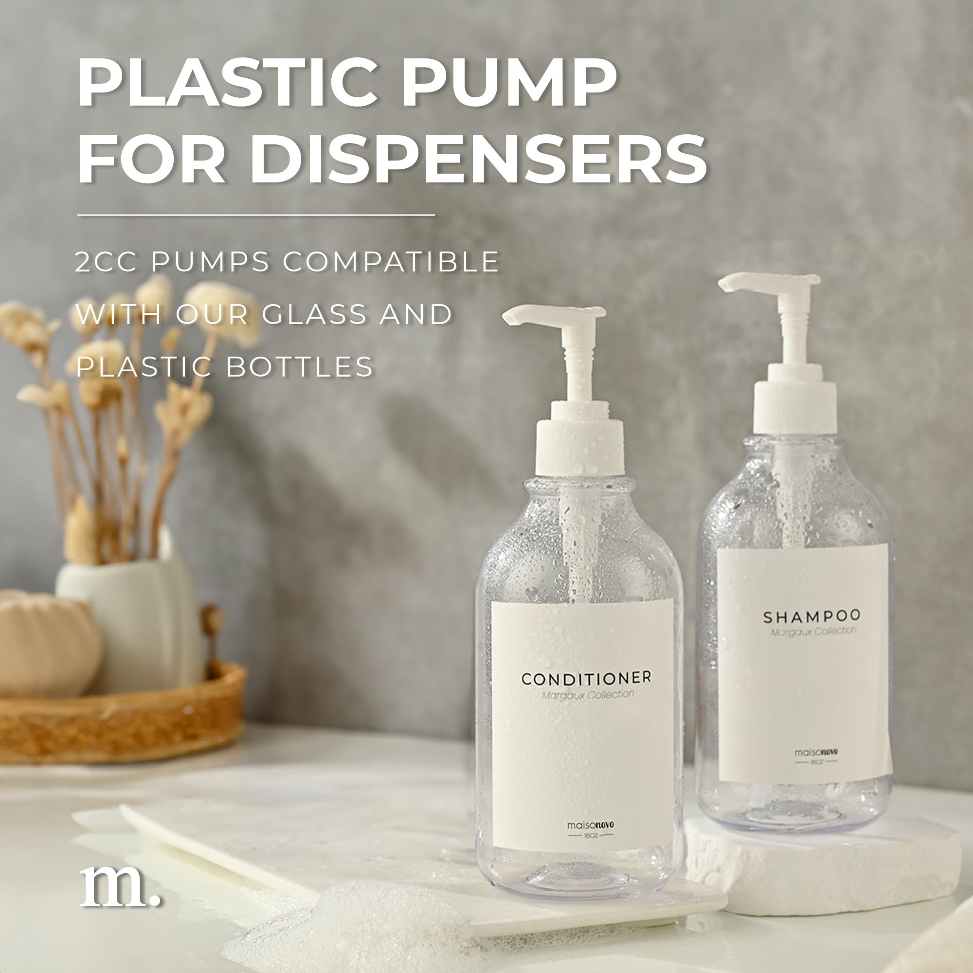 Maisonovo Soap Pump Replacement - 2X White Plastic Pumps - Pump Dispenser - Soap Dispenser Pump Replacement - Stainless Steel So