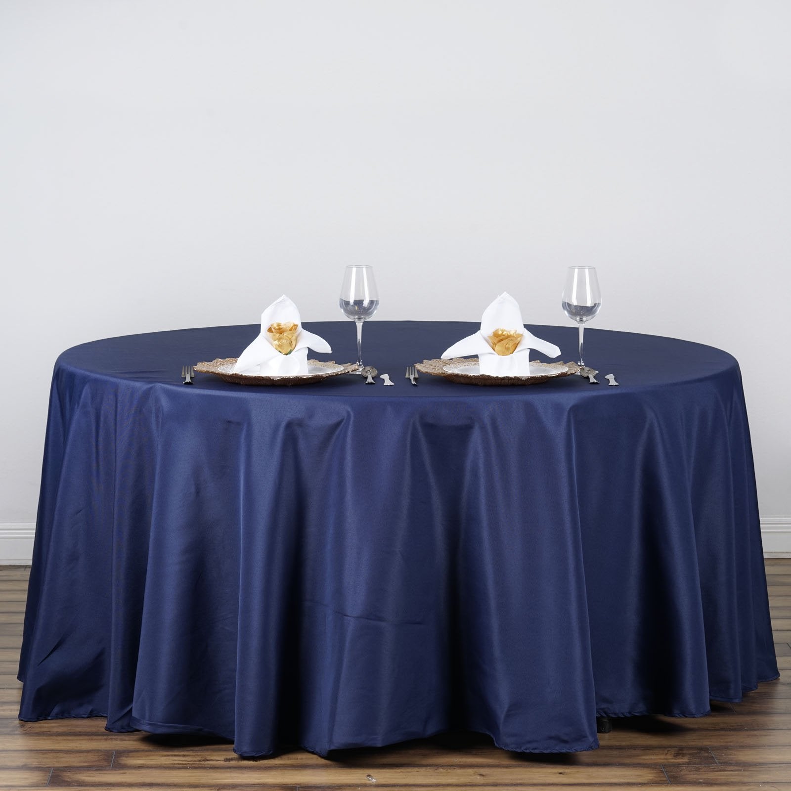 Tableclothsfactory 120 Inch Navy Blue Round Tablecloth - Linens Polyester Table Cloth, Stain And Wrinkle Resistant Washable Tabl