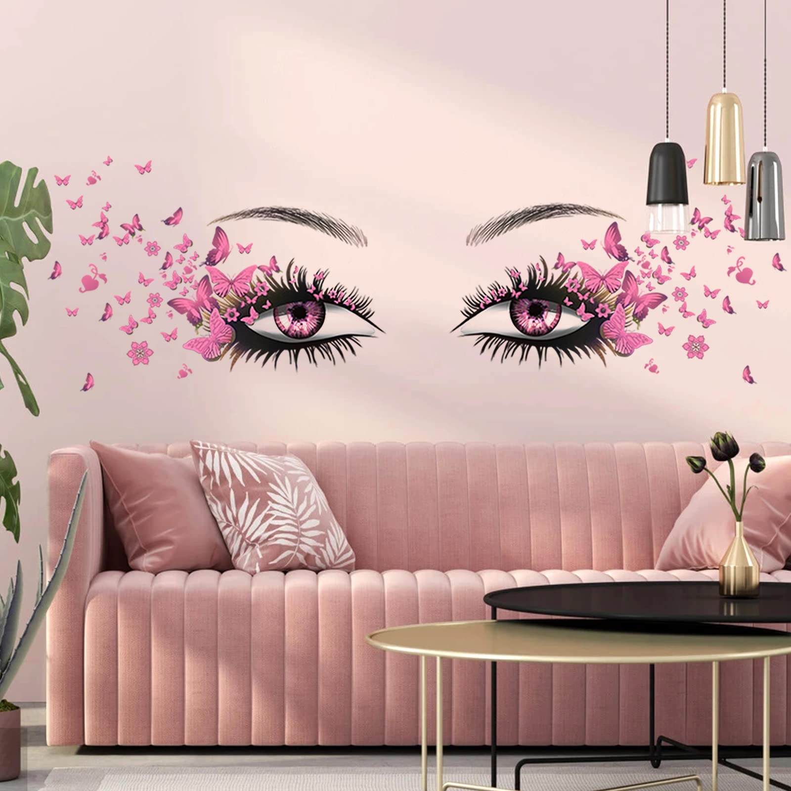 Beautiful Eyelash Eyes Wall Stickers Flying Butterfly Wall Decals Beautiful Girl Heart Wall Decor Vinyl Wall Art Butterflies Wal