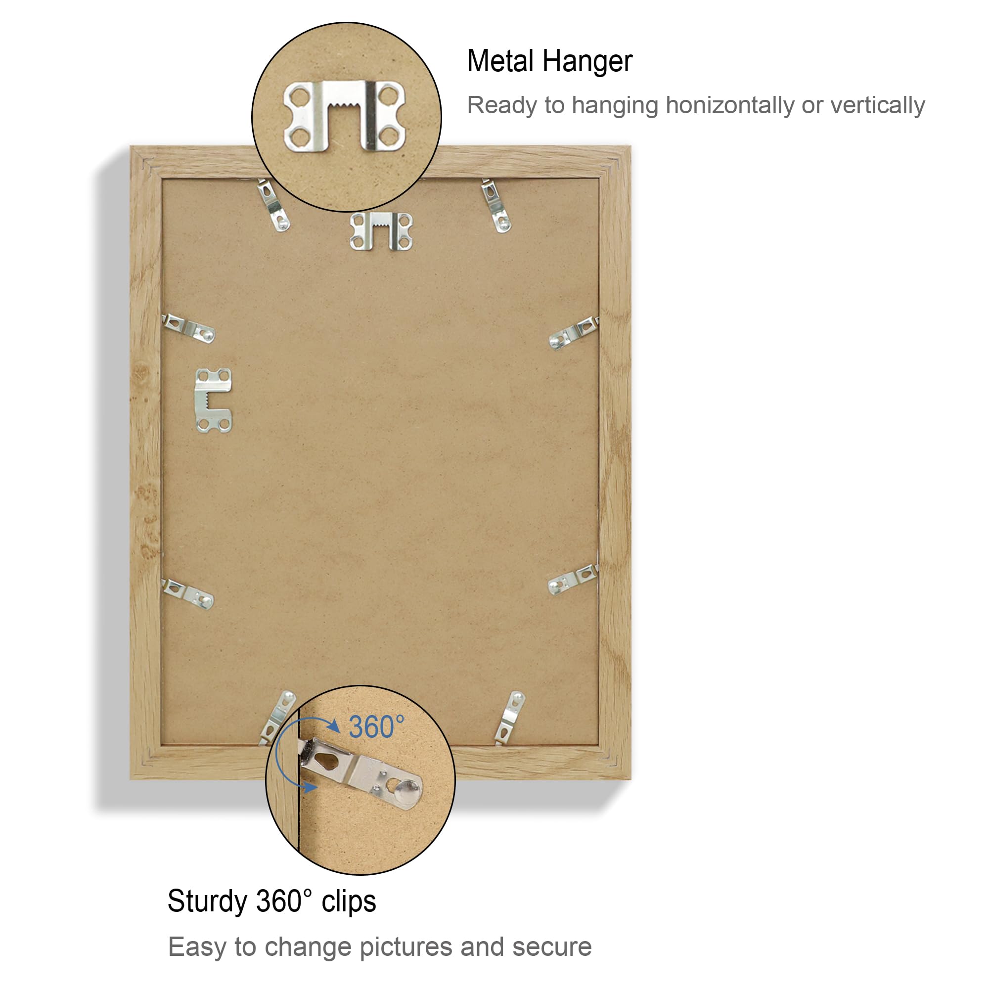 Hongkee 10x13 Picture Frame Set of 4, Made of Real Glass and Natural Oak Frame, 10 by 13 Photo for Wall or Tabletop - Display Pi