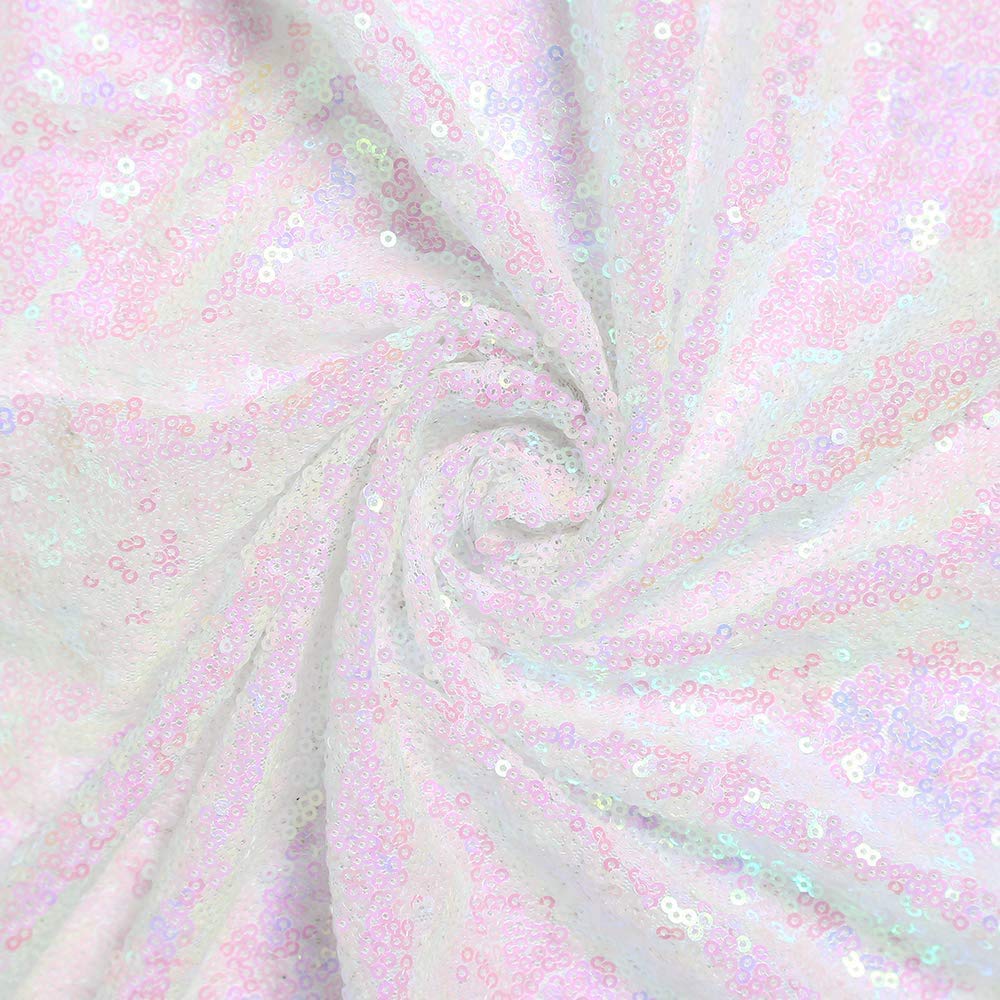 Jyflzq White Iridescent Sequin Tablecloth 90 X 132 Rectangular Sparkly Drape Table Cloths Table Cover Overlay For Wedding Birthd