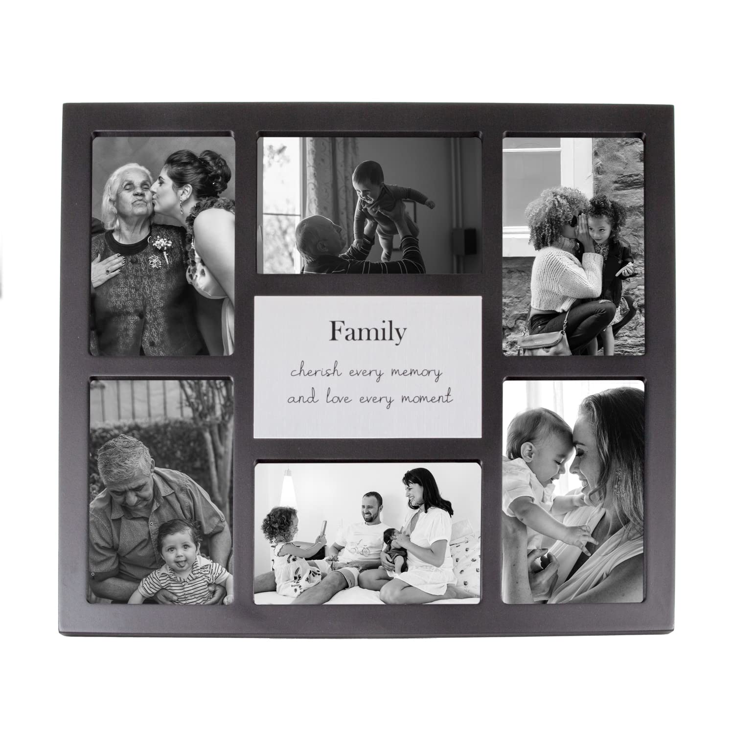 Happy Homewares Modern Black Multi Collage Picture Frame with Family Wording and Cute Phrase - Cherish Every Memory and Love Eve
