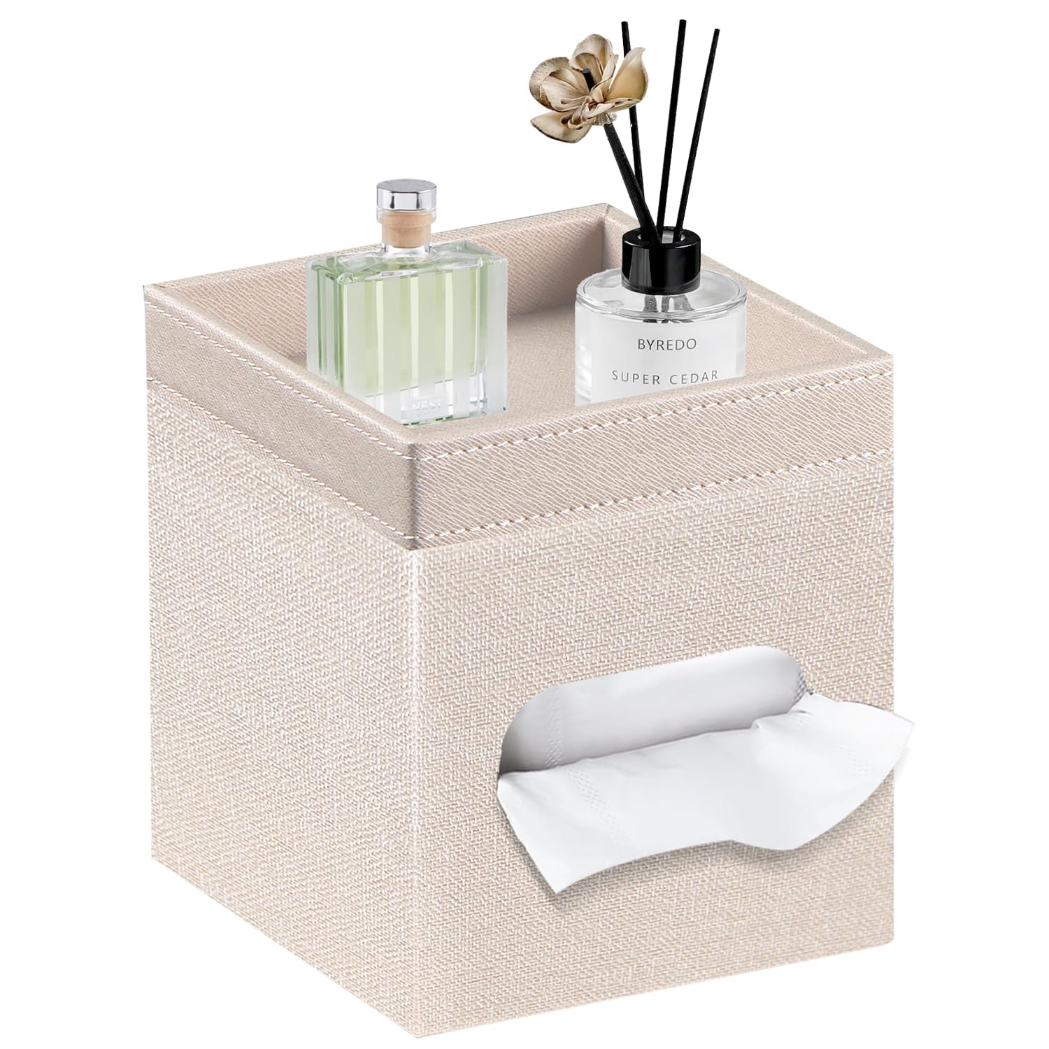 Square Tissue Box Cover With Storage Tray,Pu Leather Tissue Cube Box Holder, Decorative Tissue Holders, Modern Tissues Case Napk