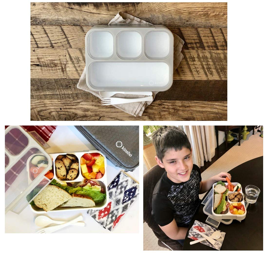 Kinsho Bento Lunch Box Container For Kids Adults, Leakproof Portion Control Meal Prep Containers, Japanese Style Boxes With 4 Co