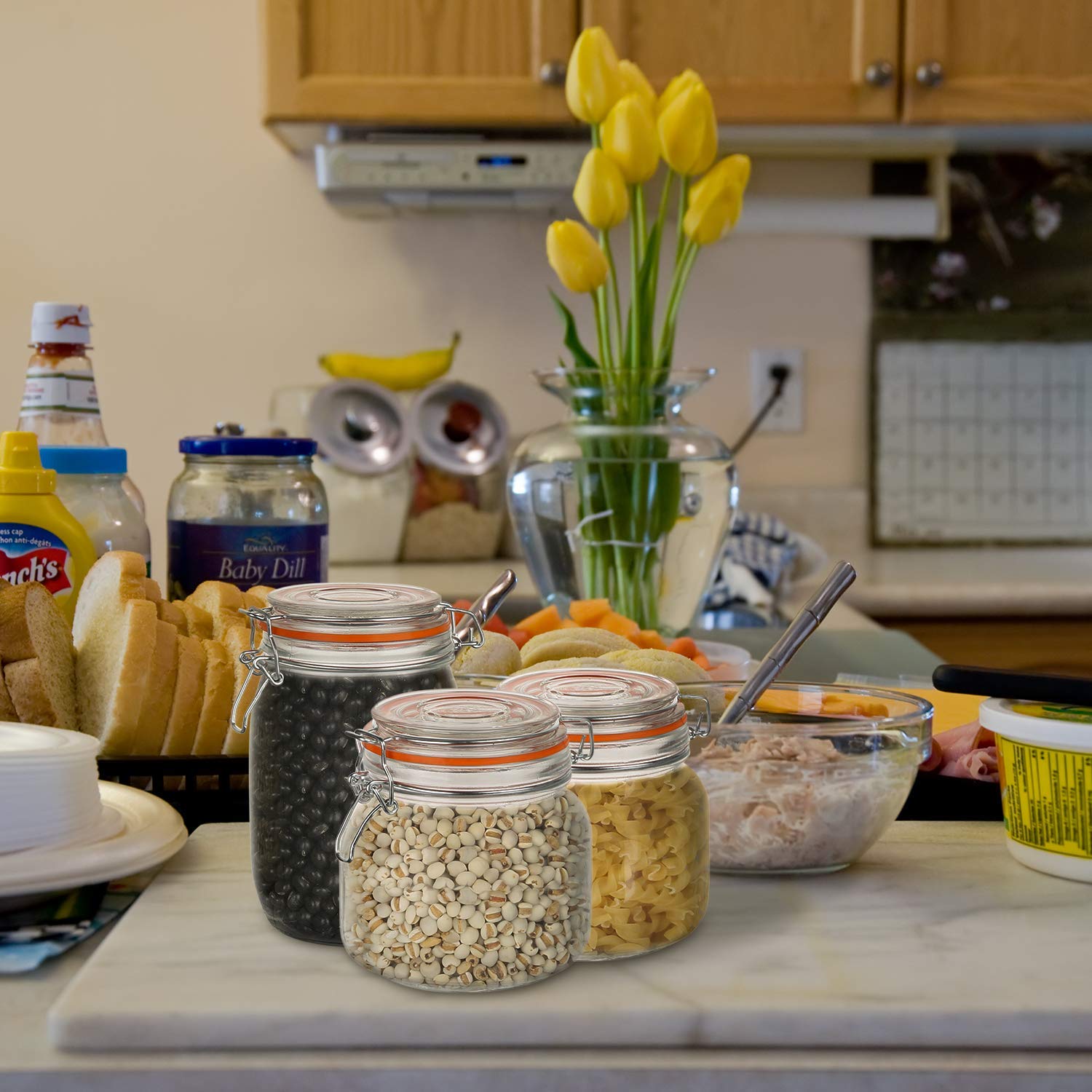 Encheng 25 Oz Glass Jars With Airtight Lids And Leak Proof Rubber Gasket,Wide Mouth Mason Jars With Hinged Lids For Kitchen Cani