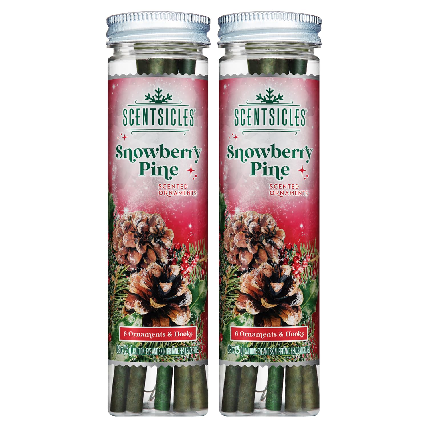 Scentsicles Snowberry Pine Scented Ornaments - 2 Bottles (12 Sticks Total)