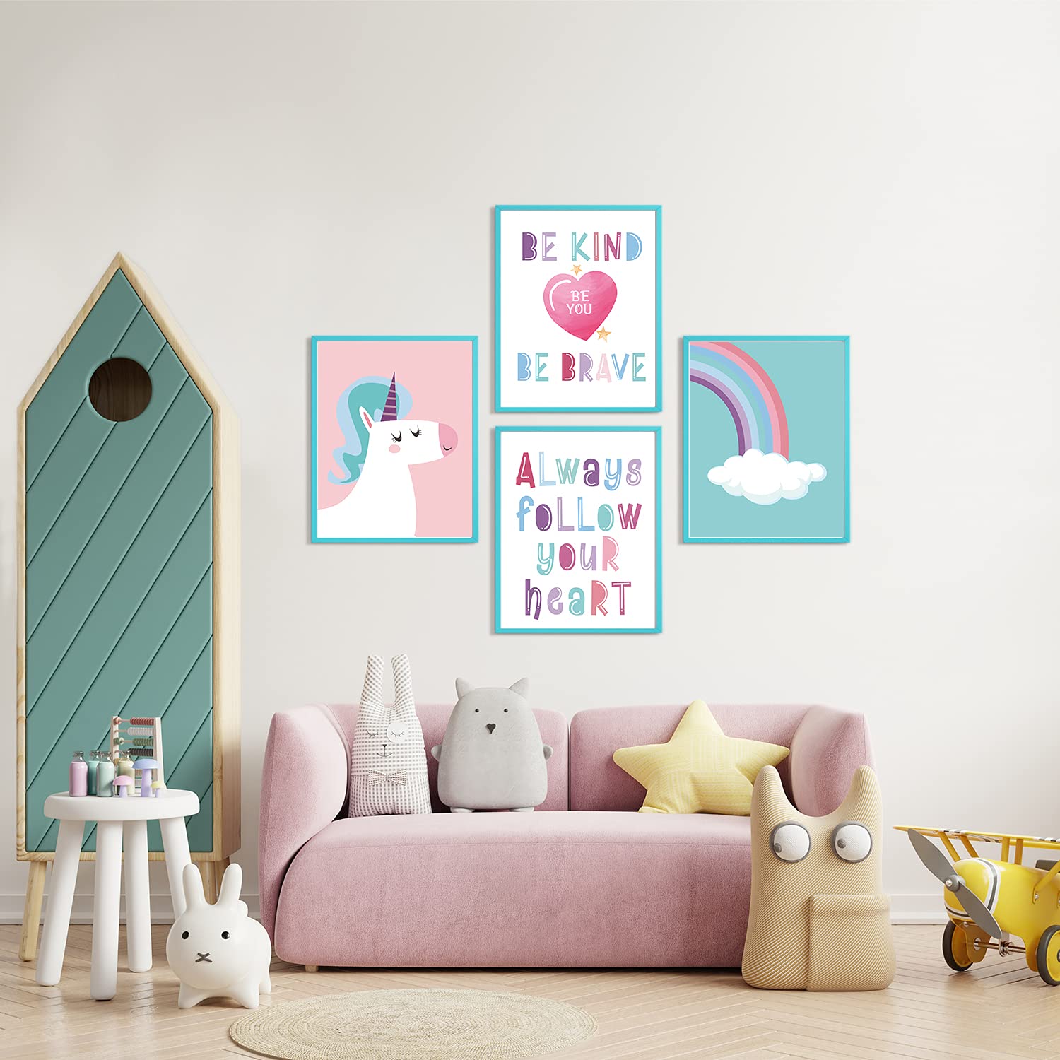 Rainbow Unicorn Theme Inspirational Words Art Print, Unicorn Art Poster For Nursery, Girls Kids Bedroom Wall Decor, Wall Decor F