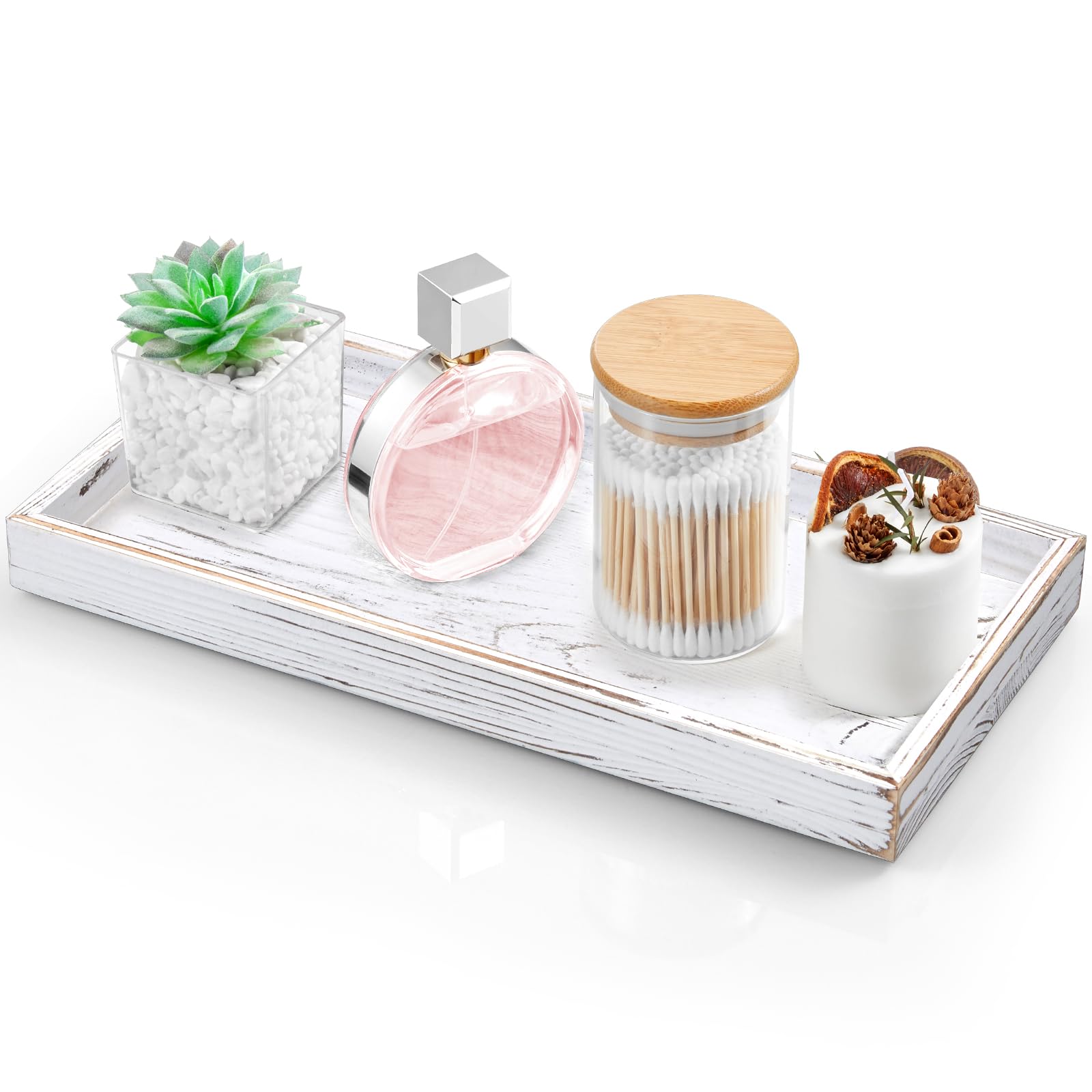 ALELION 13 White Bathroom Vanity Tray for Counter - Wood Decorative Tray for Toilet Tank Makeup Perfume Jewelry Catchall Table -